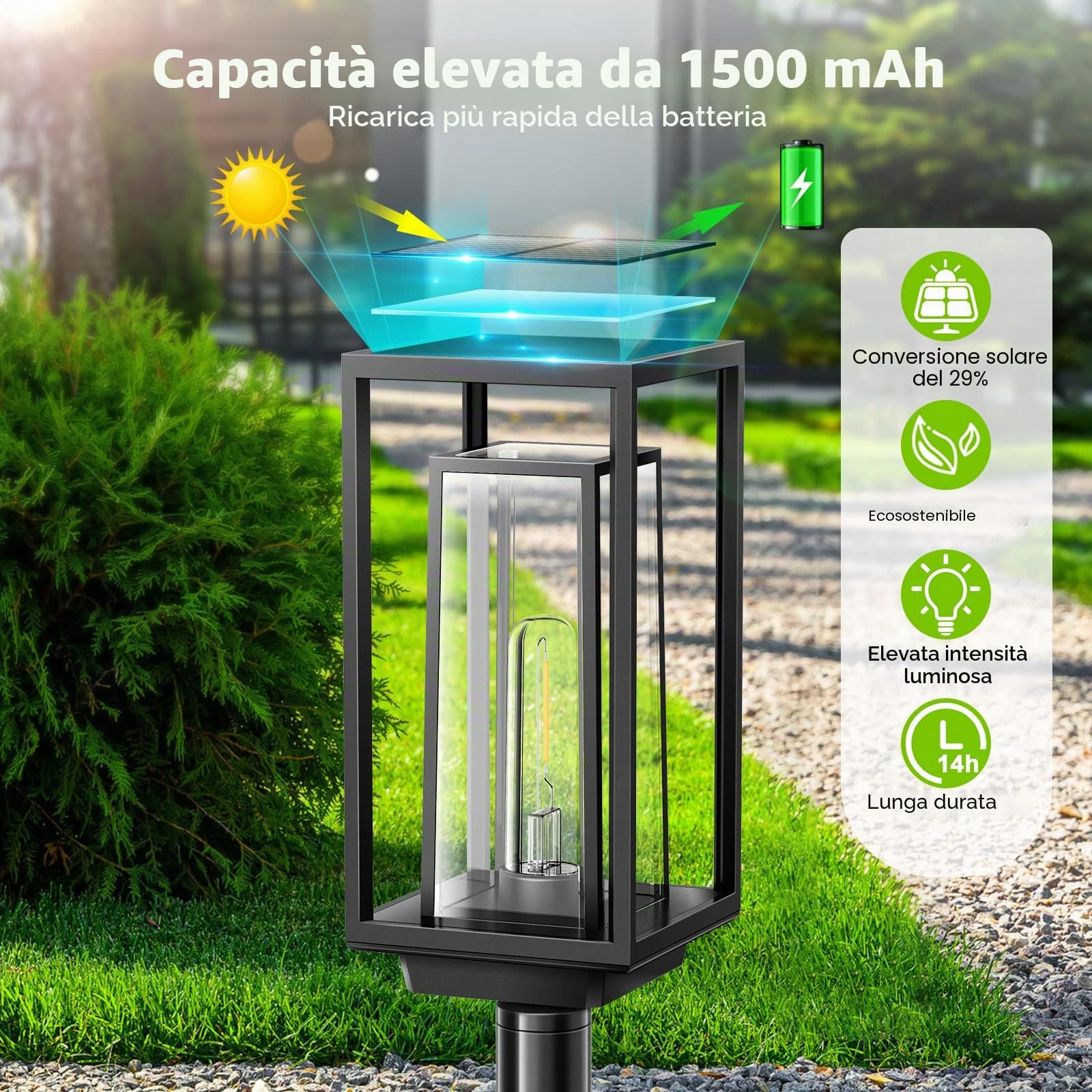 Lampade solari per esterni da giardino, confezione da 2 lampade moderne solare con tempo di lavoro più lungo, estremamente luminose, IP65, impermeabile, decorazione