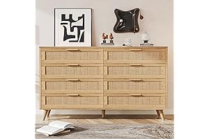 Rovaurx 8 Drawer Double Dresser, Rattan Weaved Bedroom Dresser for Enhanced Storage