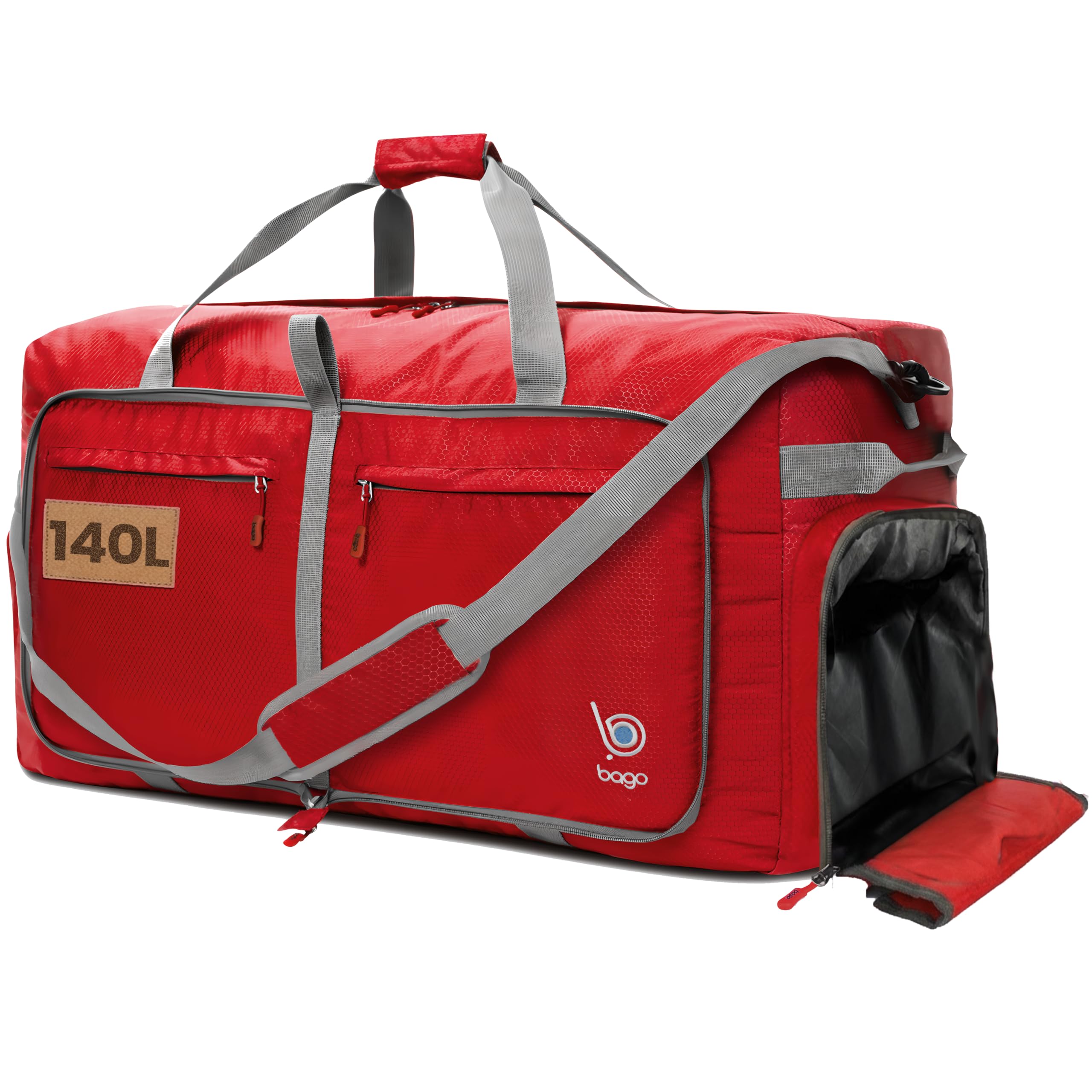 Big XXL Foldable Duffel Bags for Traveling Women & Men - 140L Packable Duffle Bag for Travel with Shoe Compartment - Water Repellant, Heavy Duty, Lightweight Folding & Collapsible (Red)