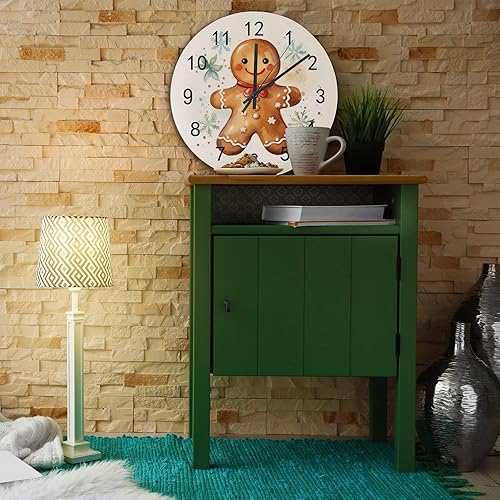 Miniatura 3 de Reloj de pared de madera con pilas, silencioso, sin tictac, lindo copo de nieve de jengibre de Navidad, redondo, preciso, reloj de baño, sala de