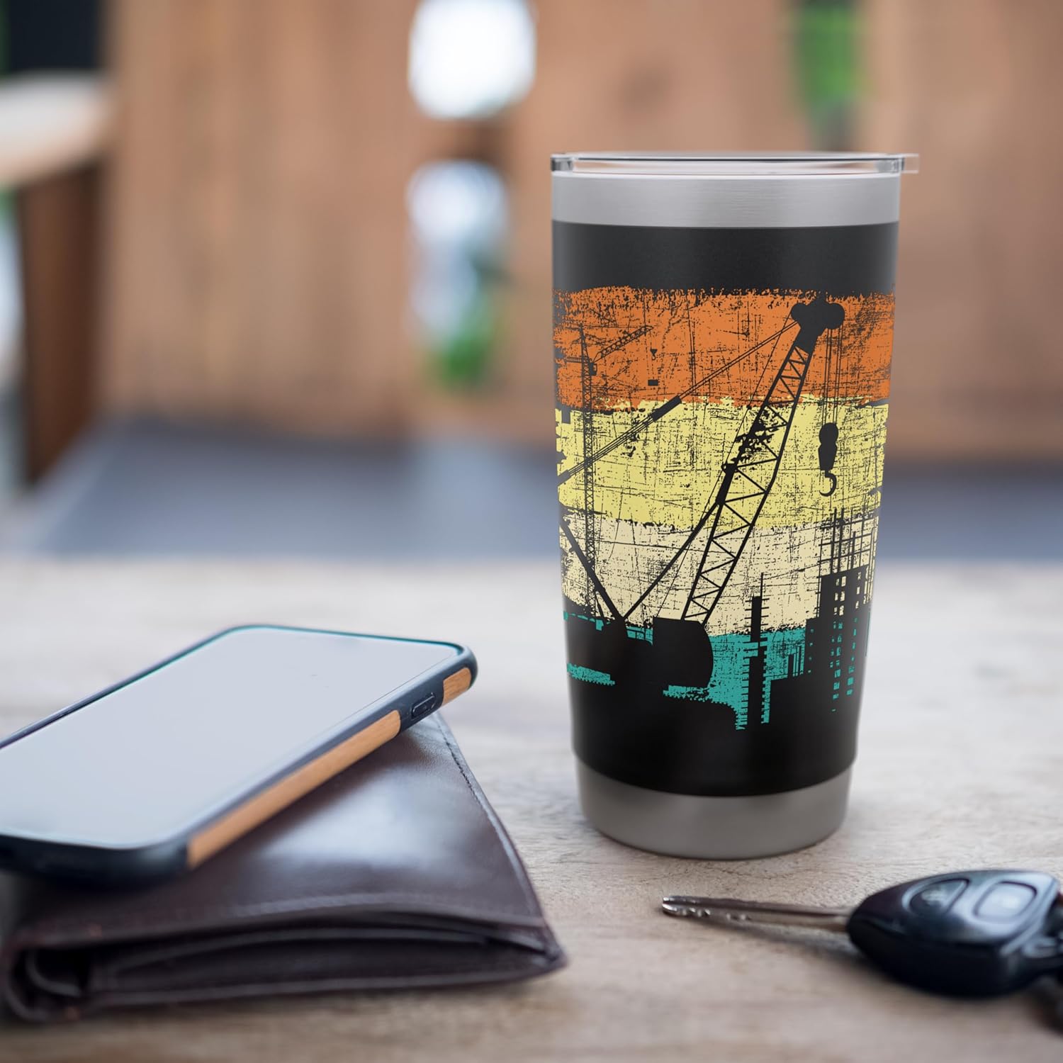 Crane Operator - Retro Tower Crane Heavy Equipment Driver Stainless Steel Insulated Tumbler