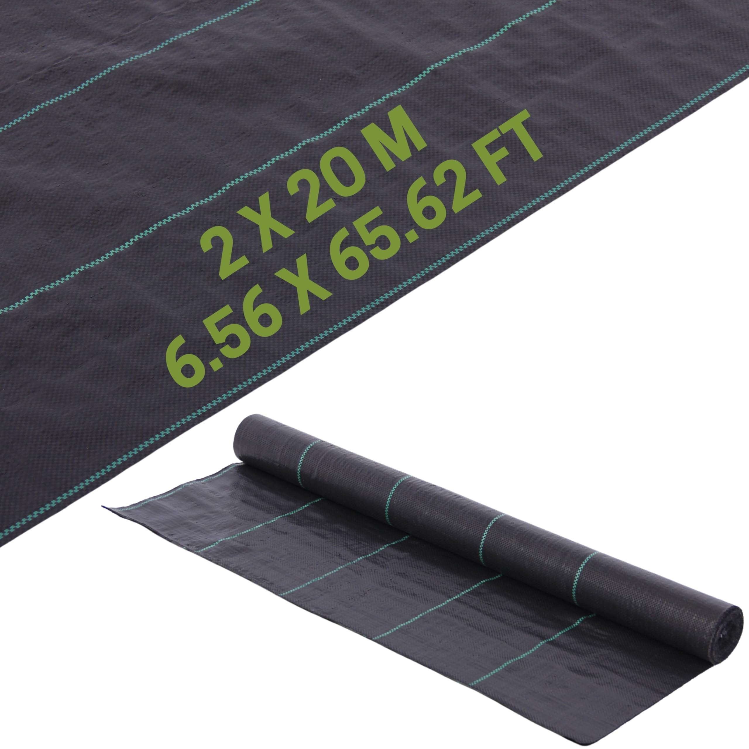 Weed Control Membrane Roll of 6.56 x 65.62 Feet (2x20m) - Heavy Duty Garden Membrane (100gsm) for Landscape Gardening, Patios, Flower Beds, Greenhouses - Weed Suppressant & Artificial Grass Underlay