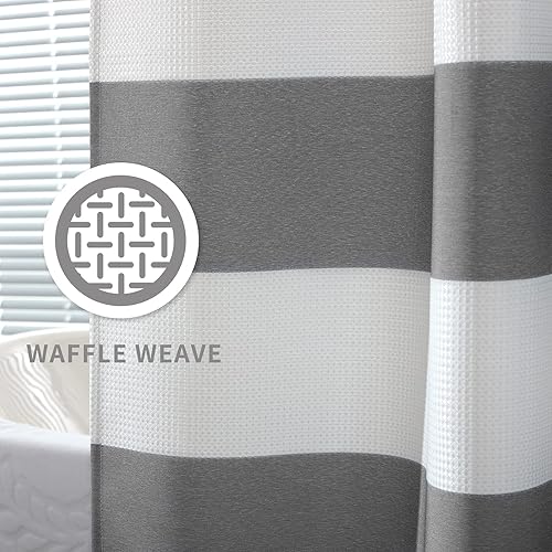 Miniatura 2 de SEMECH Cortinas de ducha grises para baño, cortina de ducha de tela gris y blanco con agujeros para botones, 72 x 72 pulgadas