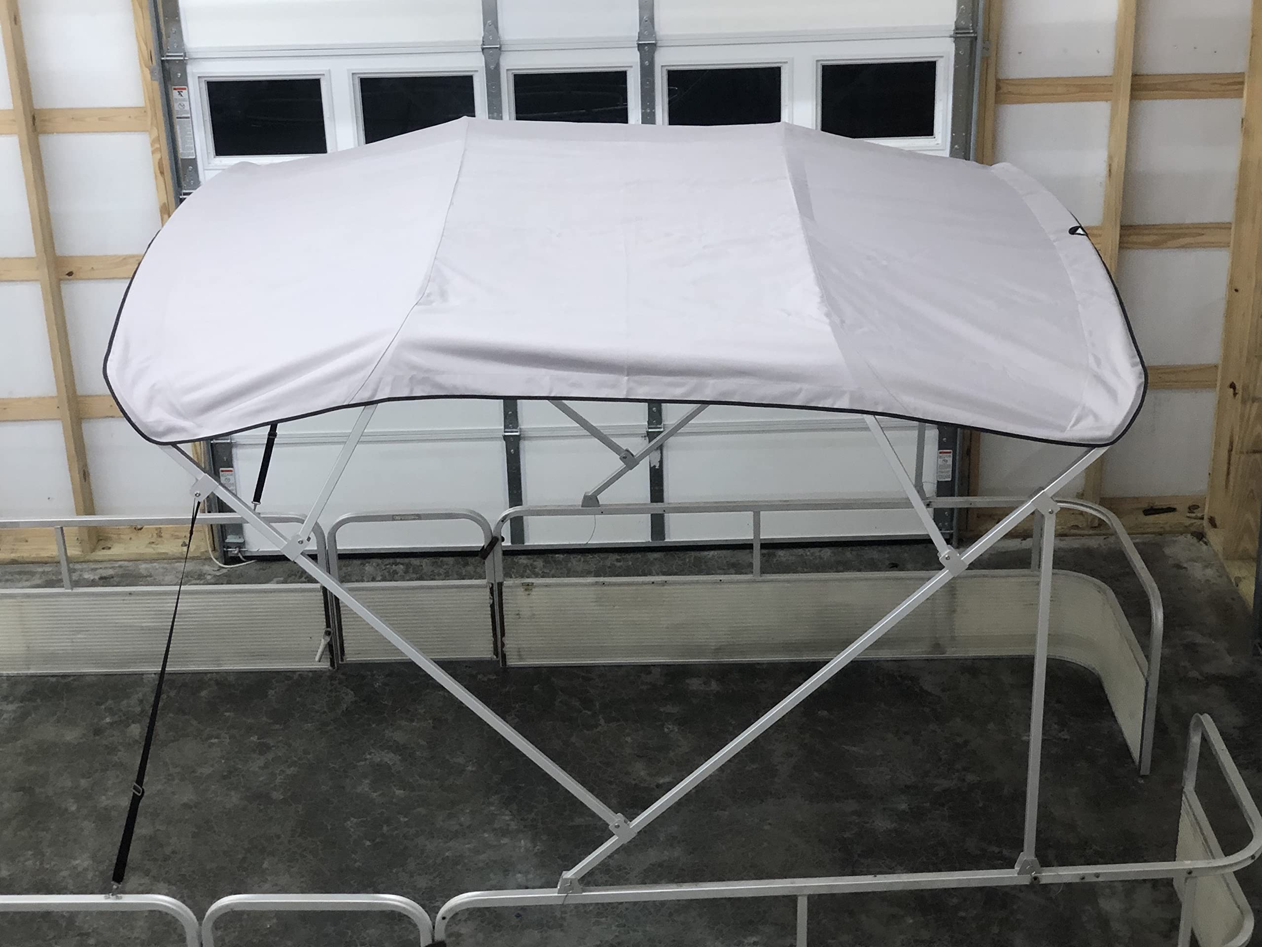 8' Long x 8' Wide Pontoon Boat Bimini Top Kit, Best Available, Light Grey, Complete Kit, Square Frame with Metal Fittings, 16oz Canvas, Hardware Kit