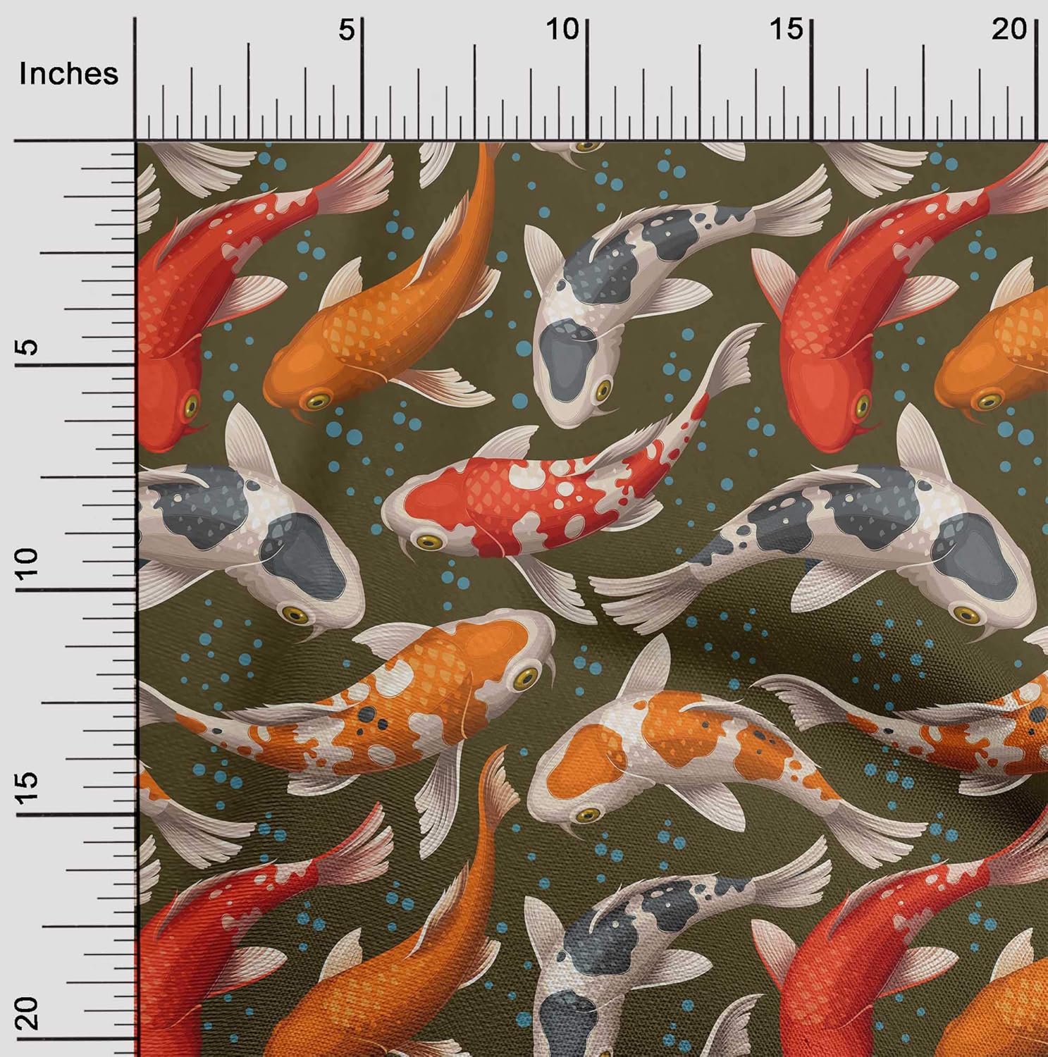 oneOone Polyester Spandex Dark Olive Green Fabric Bubbles & Koi Fish Ocean Quilting Supplies Print Sewing Fabric by The Yard 56 Inch Wide