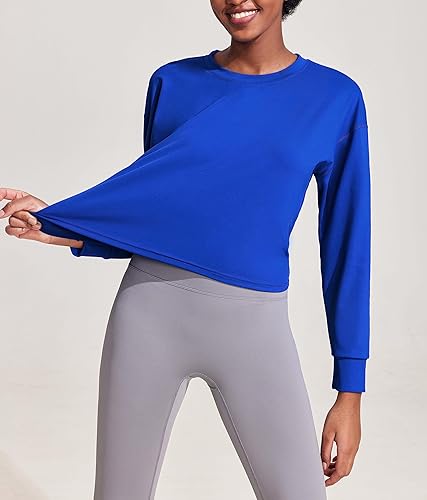 Miniatura 3 de Pinspark Camisetas cortas de entrenamiento de manga larga para mujer, ajuste holgado, de secado rápido, camisetas atléticas para correr