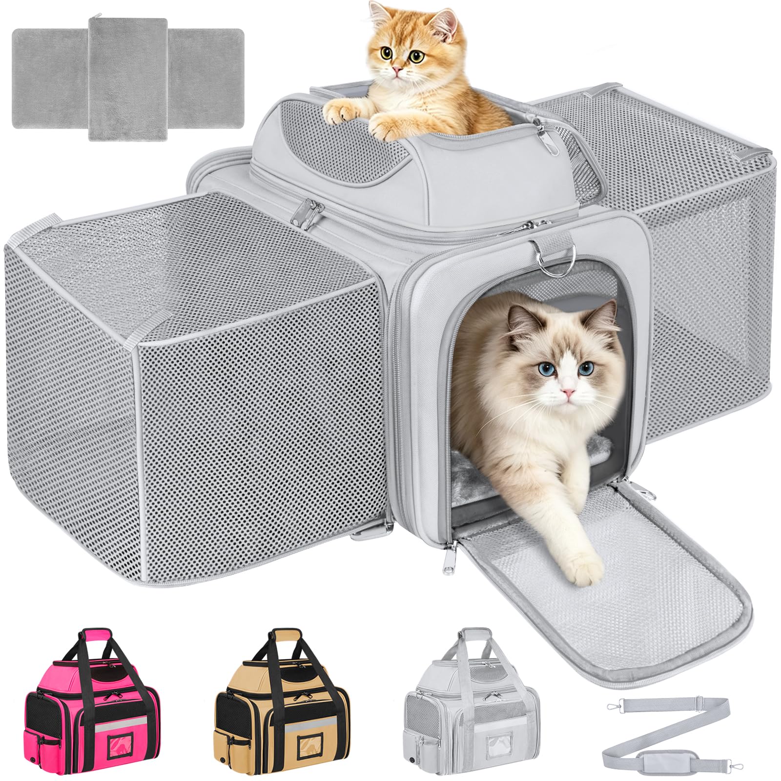 Trasportino Gatto Morbido Pieghevole Approvato Aereo Espandibile Borsa Viaggio Gatti Gatto Pieghevole Fino a 10kg Morbido Pet Carrier per Cani con Cuscino Lavabile e Guinzaglio Interno