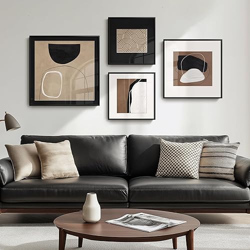 Framed Abstract Wall Art Set of 4, Large Modern Minimalist