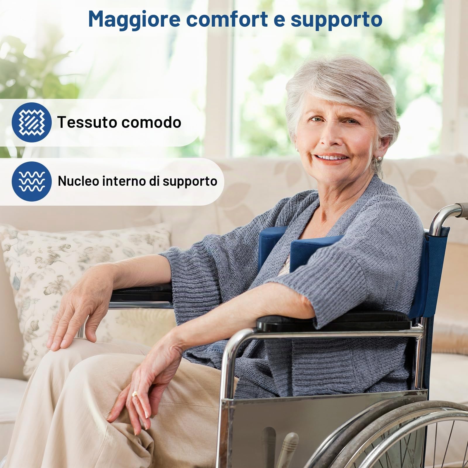 Supporto laterale con cuscino anti-decubito regolabile per sedia a rotelle, supporto laterale universale per sedia a rotelle, supporto laterale con maniglie laterali