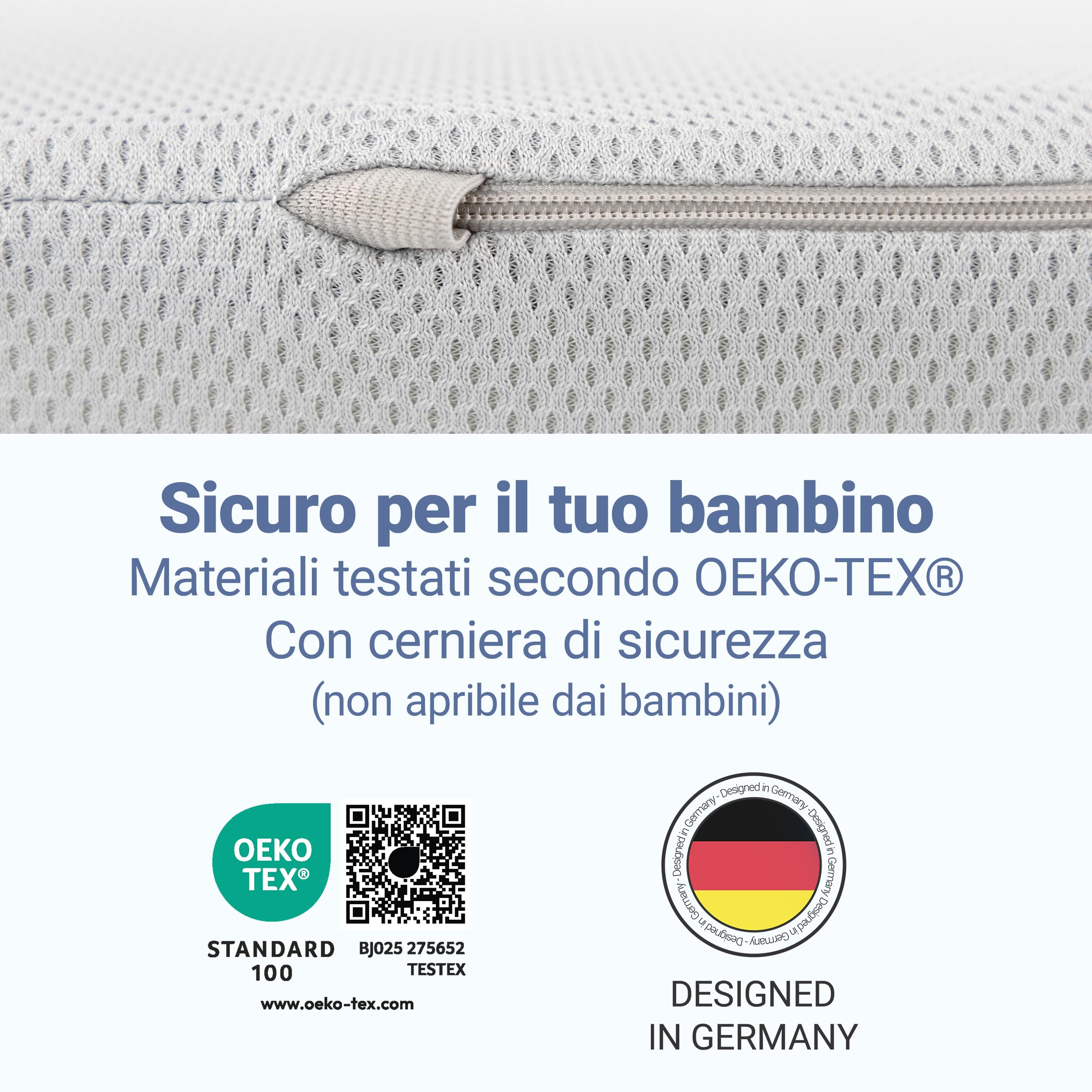 LaLoona Materassino da Viaggio 60x120 cm - Materasso Pieghevole Neonato 5 cm Spessore – con Fodera Sfoderabile - Borsa Trasporto - Traspirante - Lavabile - Certificato OEKO-TEX - Grigio