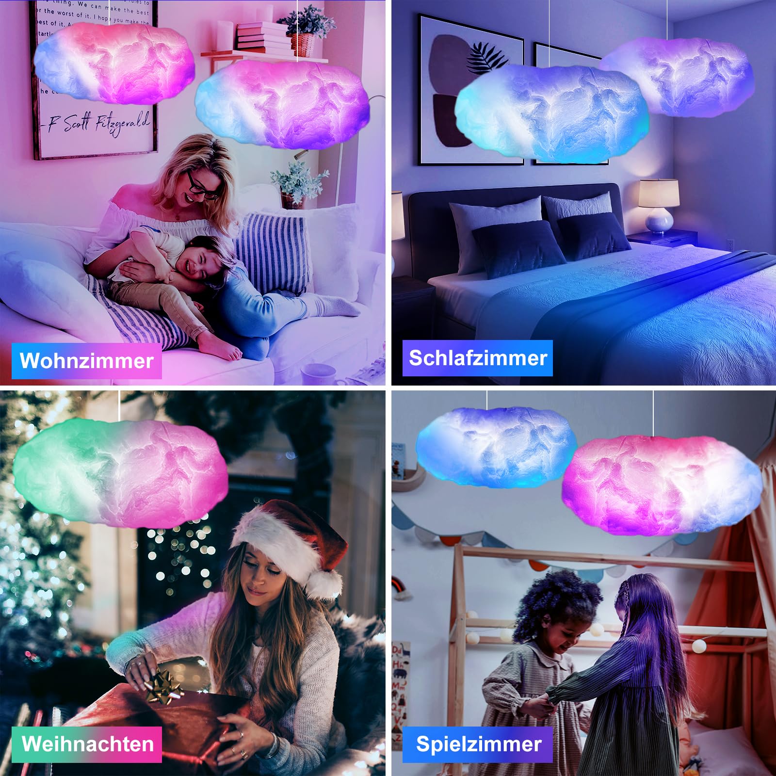 Lichaser 2-pack RGB regenboog watten LED wolkenlicht, coole dimbare decoratieve LED-wolkverlichting met Bluetooth-app en 2.4G afstandsbediening voor de kamer, slaapkamerdecoratie (2-pack, RGB IC