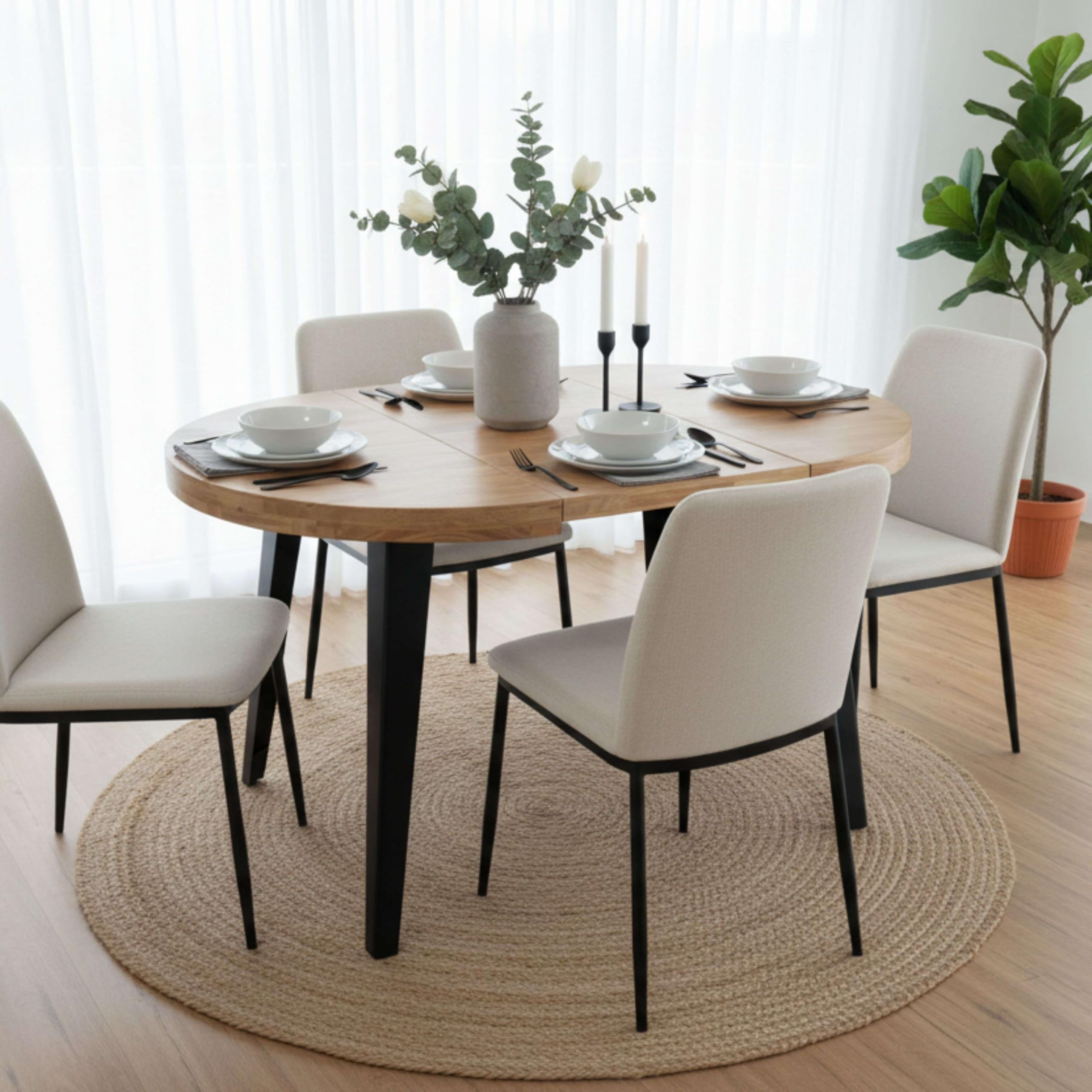 Miroytengo Mesa de Comedor Extensible Redonda Berg 3 Posiciones hasta 6 comensales 80/120/160x80x76 cm