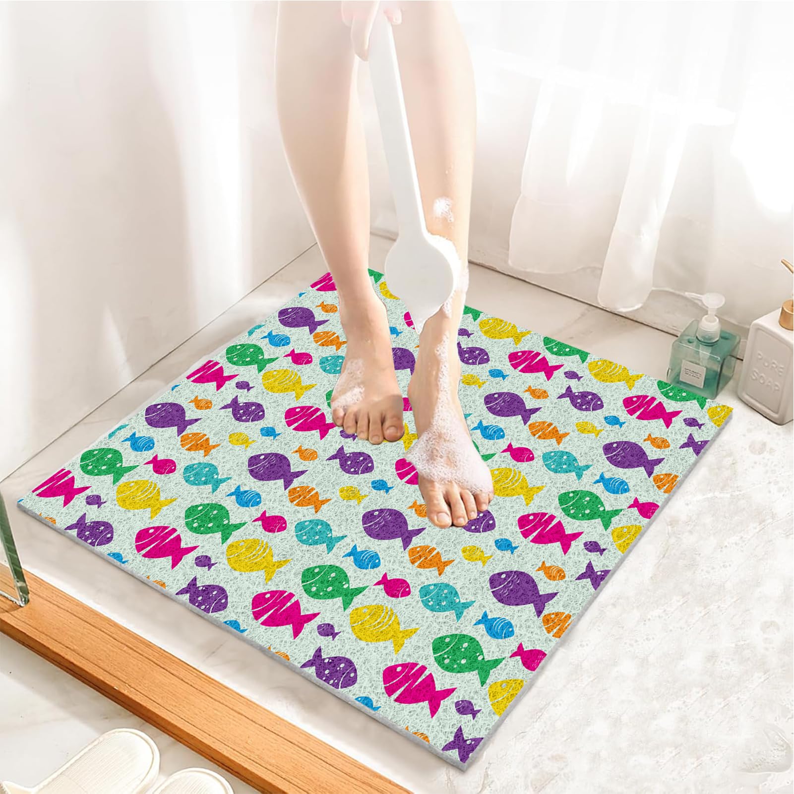 Alfombrillas de ducha antideslizantes para personas mayores, 80 x 100 cm, alfombrilla de baño antideslizante para ducha interior, alfombrillas de bañera para baño, almohadillas de baño de lufa de PVC