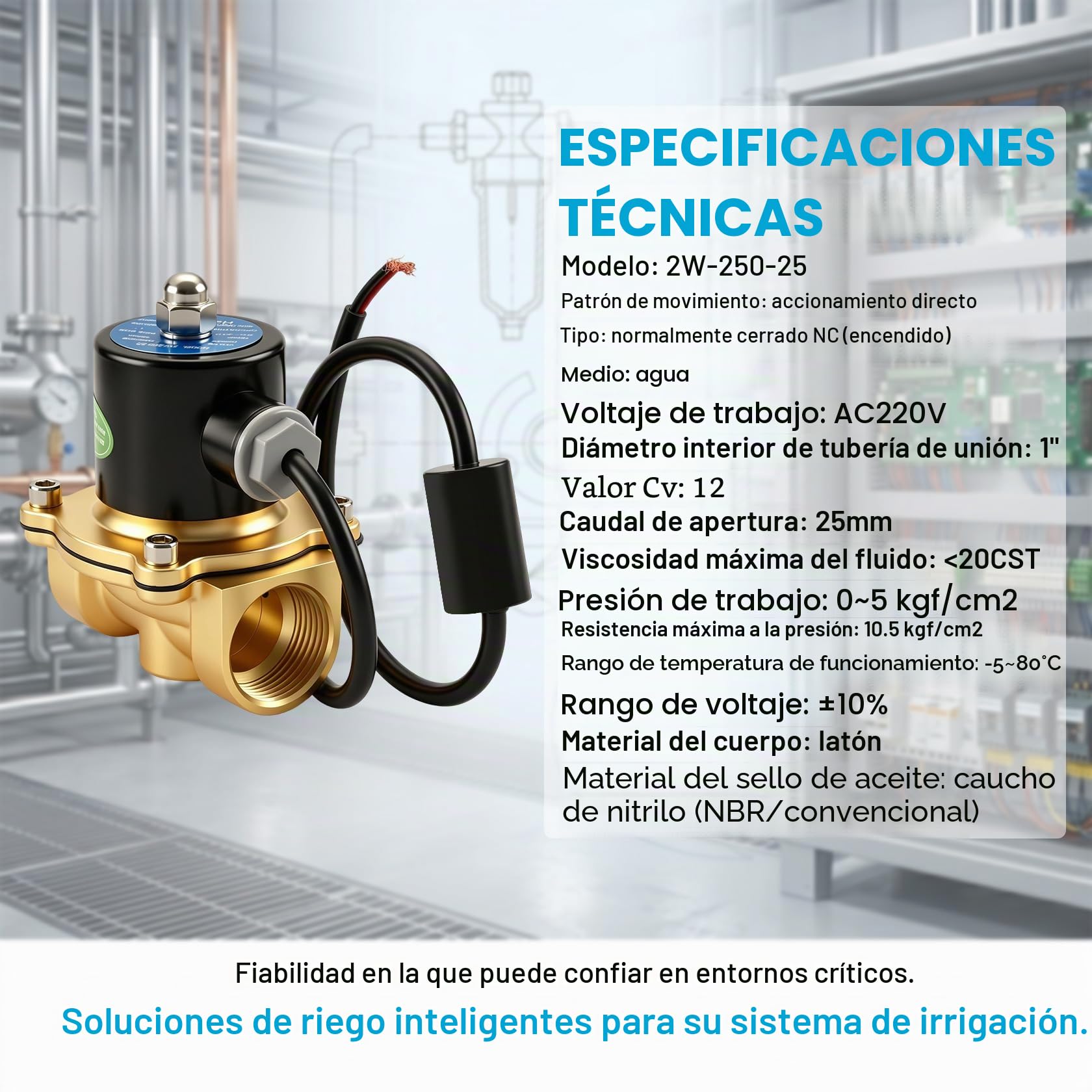 Heschen Válvula solenoide eléctrica de latón, 2W-250-25J, PT 1'', AC220V, aire de agua de acción directa, válvula de reemplazo normalmente cerrada