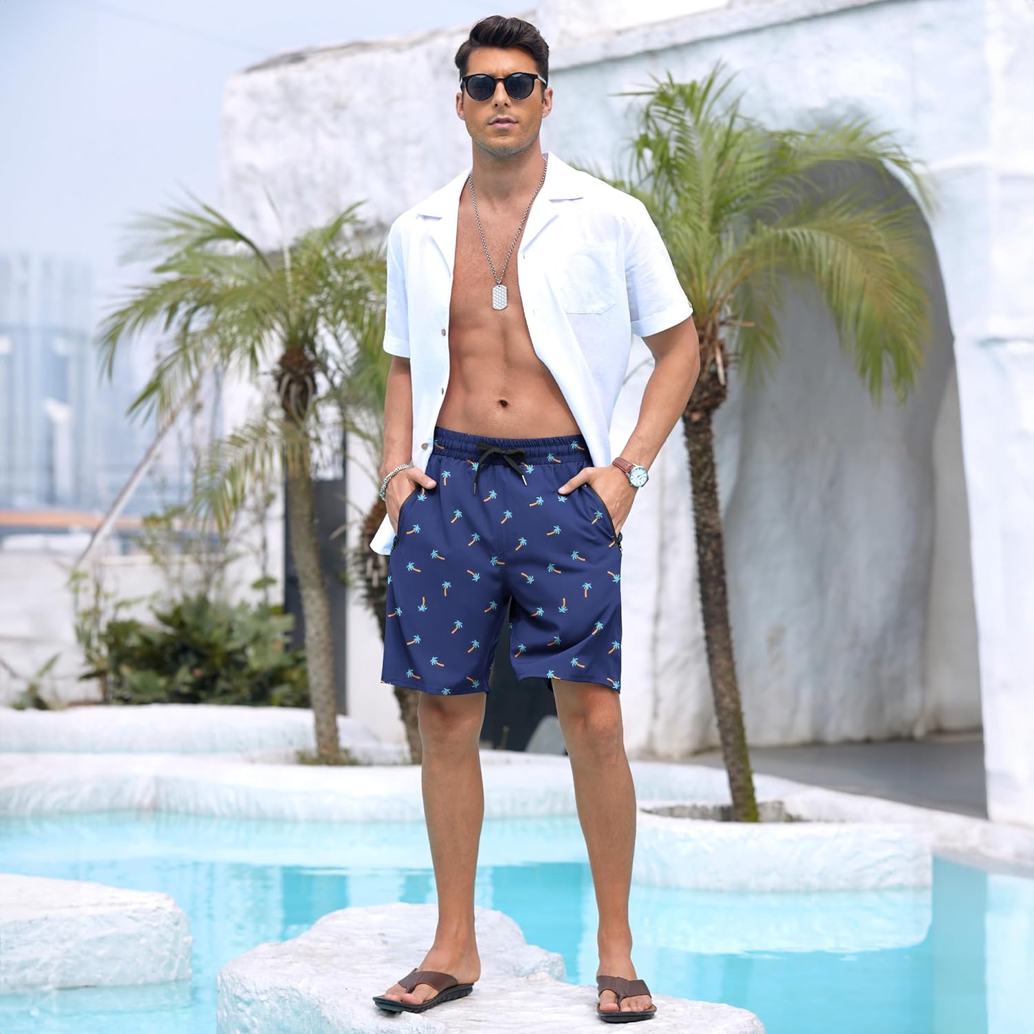 Adisputent Mens Swim Trunks with Compression Liner Quick Dry Swimsuit with Zipper Pockets Bathing Suit Beach Swim Shorts - Image 5