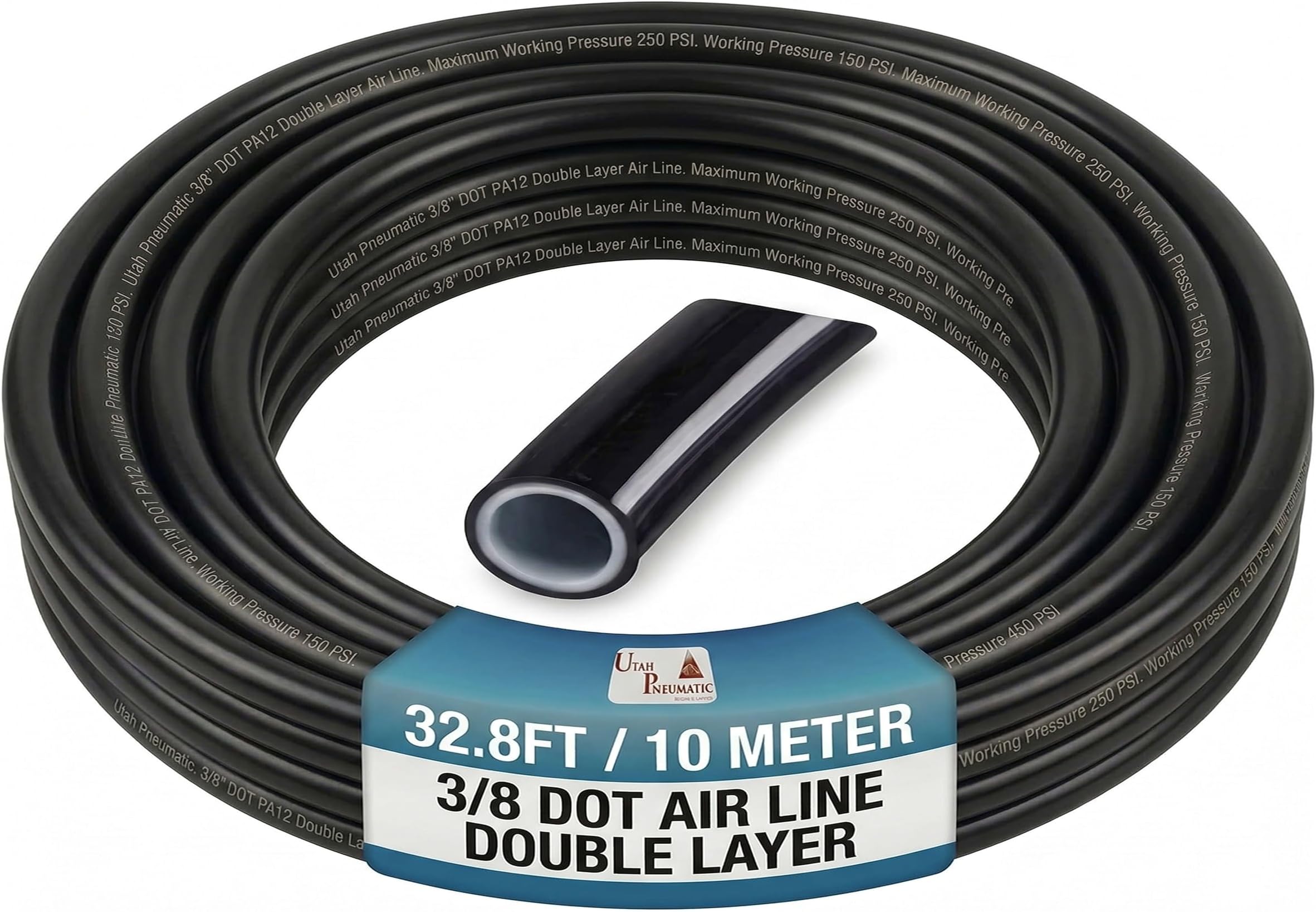 Utah Pneumatic 3/8 Dot Air Hose Double Layer Type B Saej844 For Suspension & Fluid Transfer Tubing - 10 M (3/8 Air Line)
