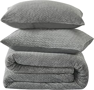 ChiXpace Fluffy Comforter Set Queen - Furry Leaves Pattern Faux Fur Bed Set 3 Pieces, Winter Ultra Soft Fuzzy Comfort Set Grey, Velvet Bedding Set for Queen Bed