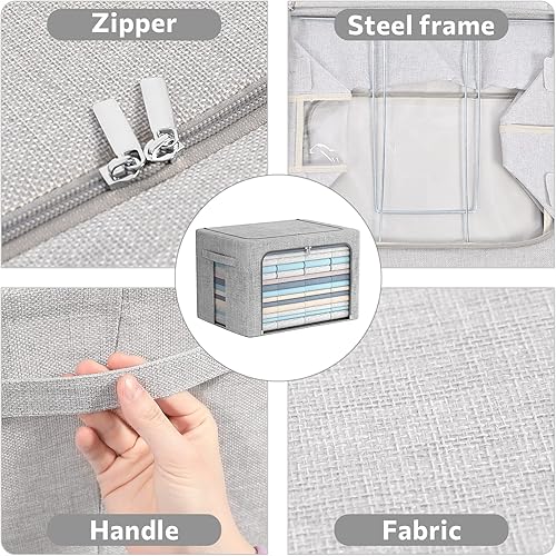 Miniatura 3 de Paquete de 2 contenedores de almacenamiento transparentes para ventana, almacenamiento apilable de tela de lino para ropa, juego organizador de