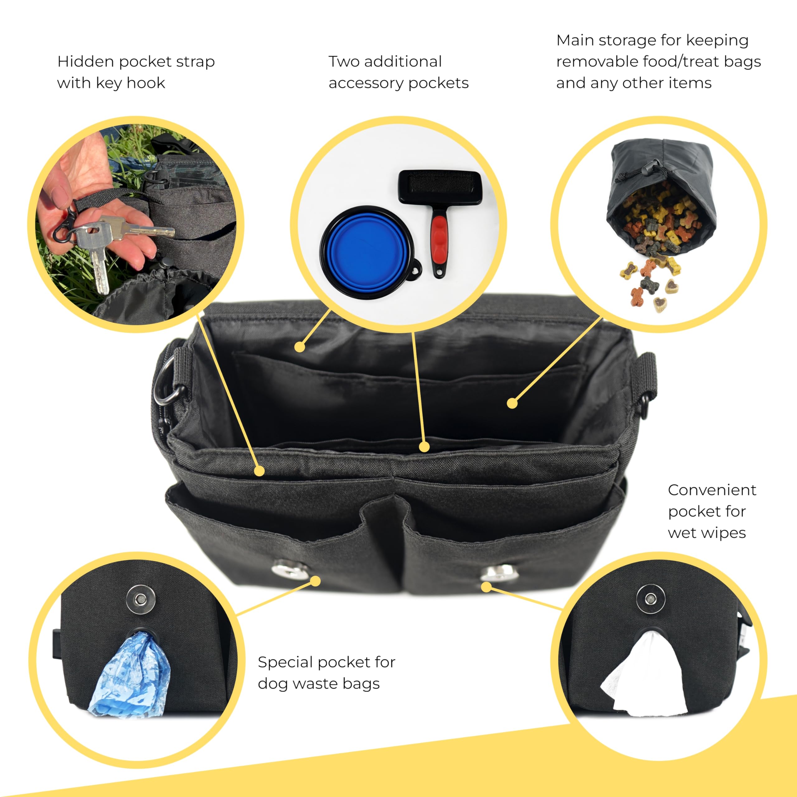 Arrivly SixWalker Leckerlibeutel für Hunde mit Magnetverschluss, Praktischer Futterbeutel Hundetraining, Multifunktionaler Leckerlitasche für Hunde mit Herausnehmbaren Innentasche (Schwarz)