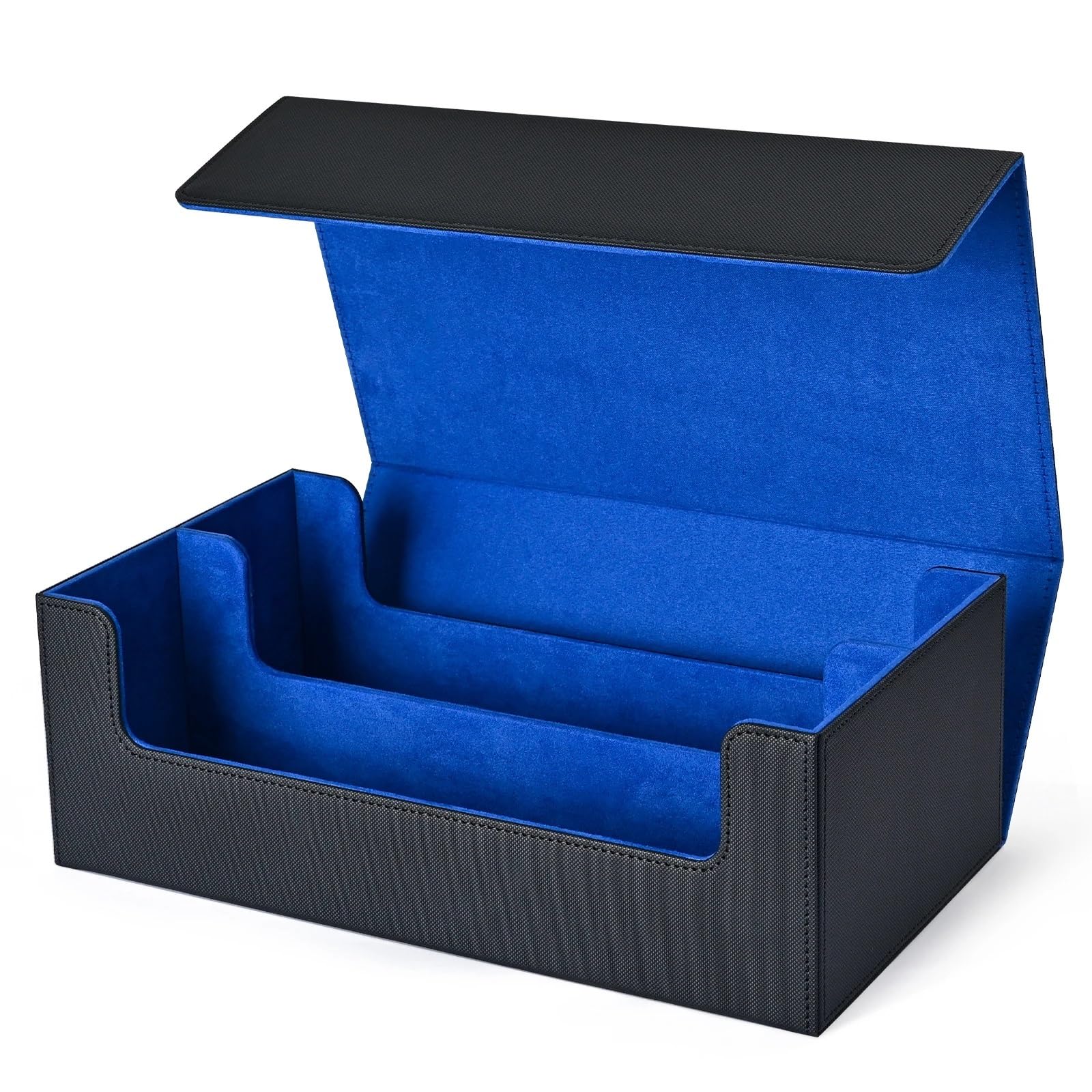 Deck Box Caja de almacenamiento cartas, estuche for barajas con funda individual, imán fuerte(Black-Blue)