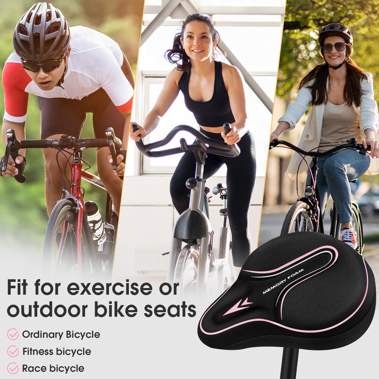 MSDADA Housse de siège de vélo rembourrée en Mousse à mémoire de Forme pour Homme et Femme, Accessoires de vélo Confortables pour vélo, extérieur et intérieur (Rose)