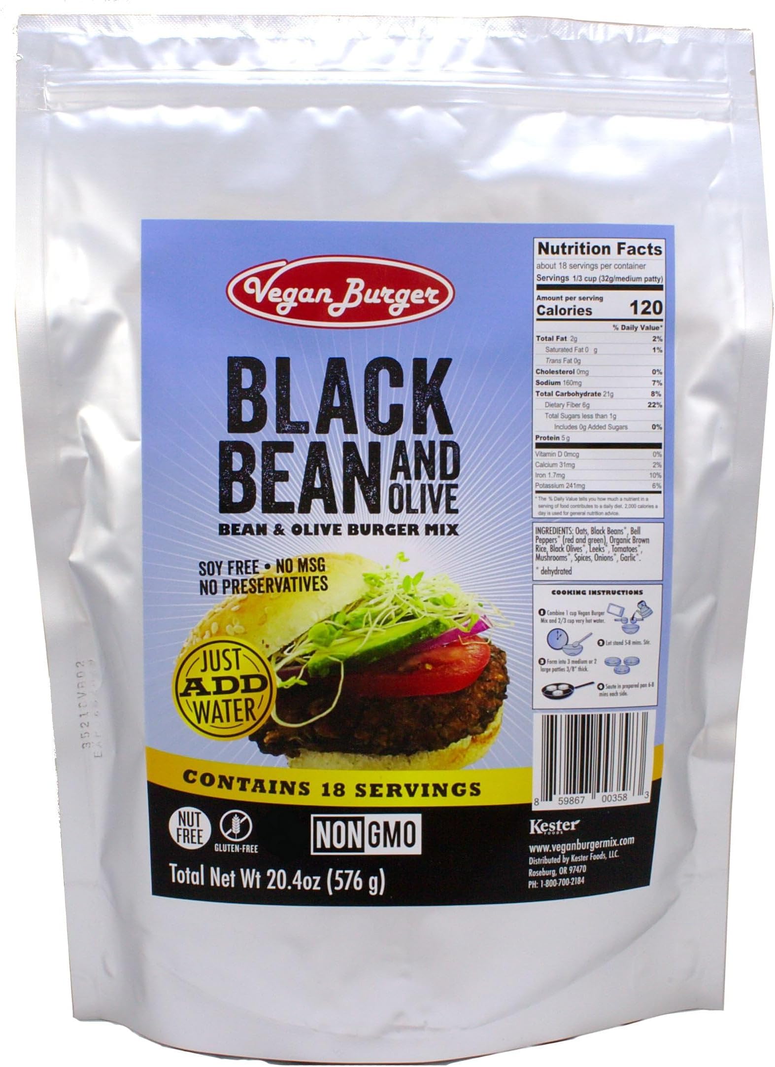 Vegan Burger (18 Serving Bag): B.B. & Ohh! Black Bean and Olive Mix - Long Term Storage 10+ Years