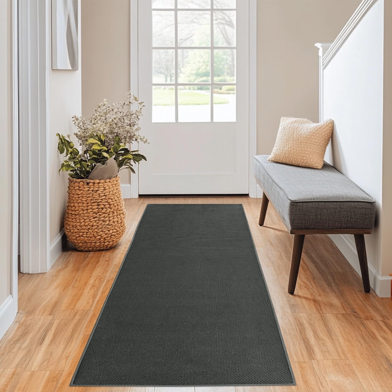Tapis moderne antidérapant gris de 60 x 180 cm idéal pour sécuriser le salon