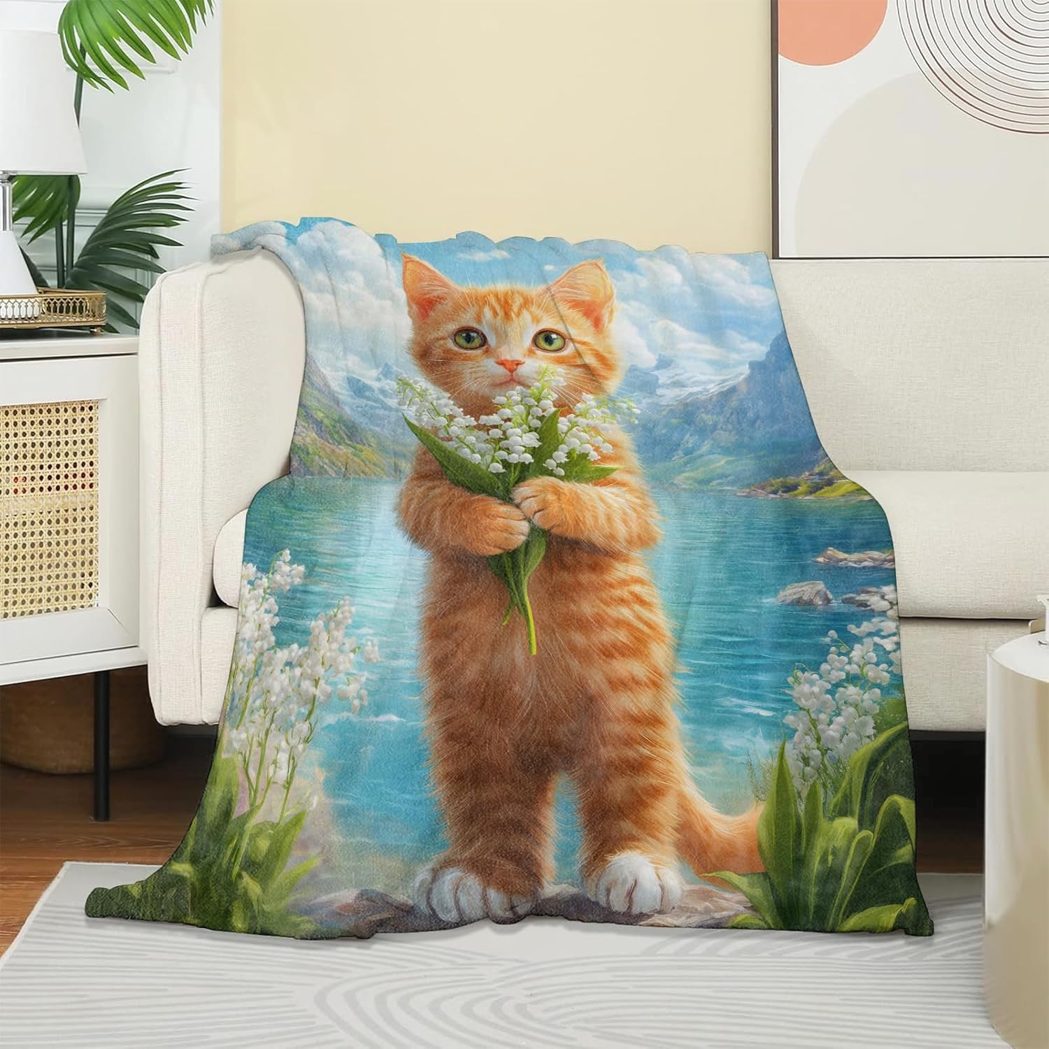 Cute Cat Blanket, Soft Warm Cozy Kitten Throw Blanket for Adults Kids Women, Lightweight Comfy Fuzzy Flannel Blankets for Couch, Travel, Car, Home Decor 60×50 Inch
