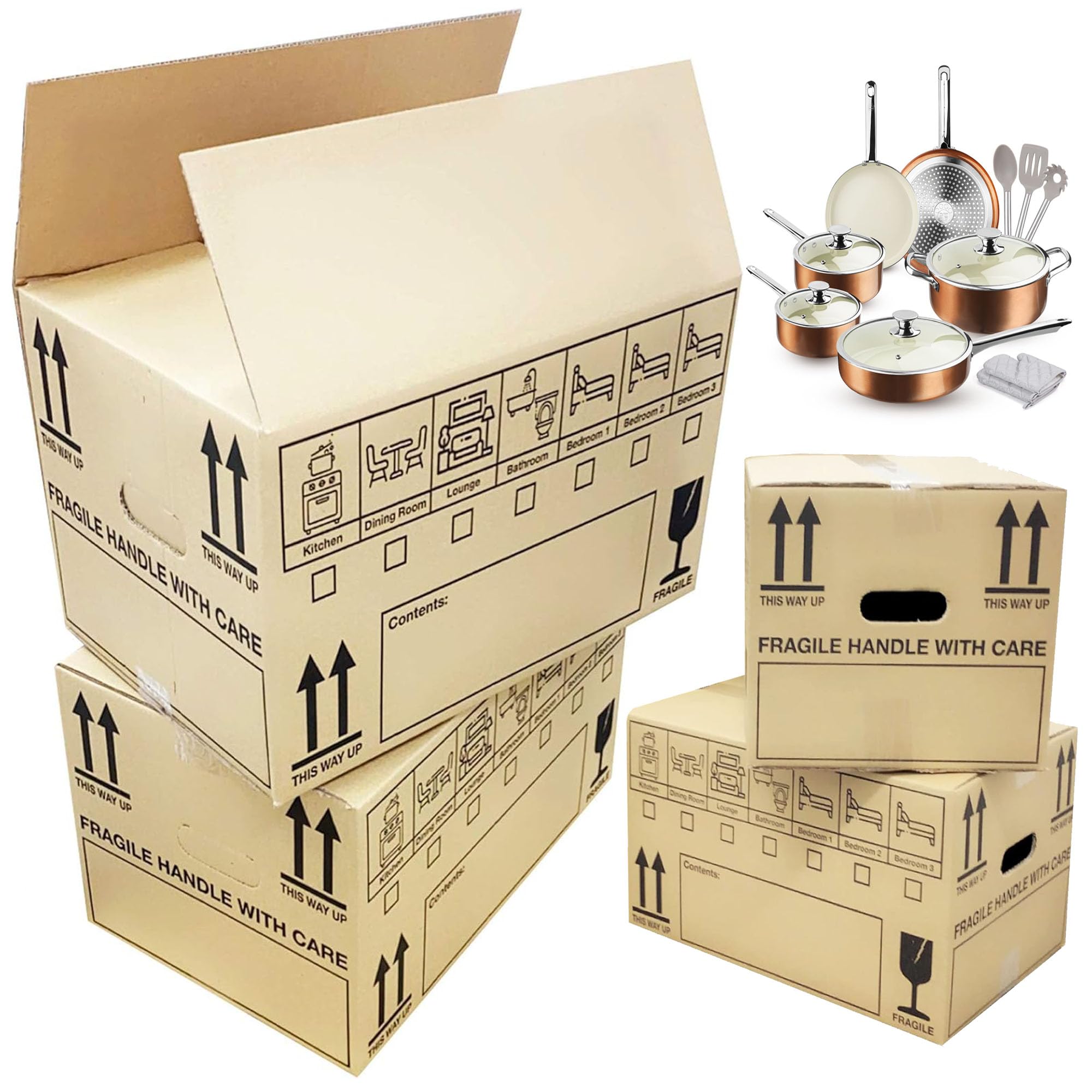 Storm Trading Group Large Strong Cardboard Packing Moving House Boxes 47Cm X 32Cm X 27Cm With Carry Handles & Room List (40 Boxes)