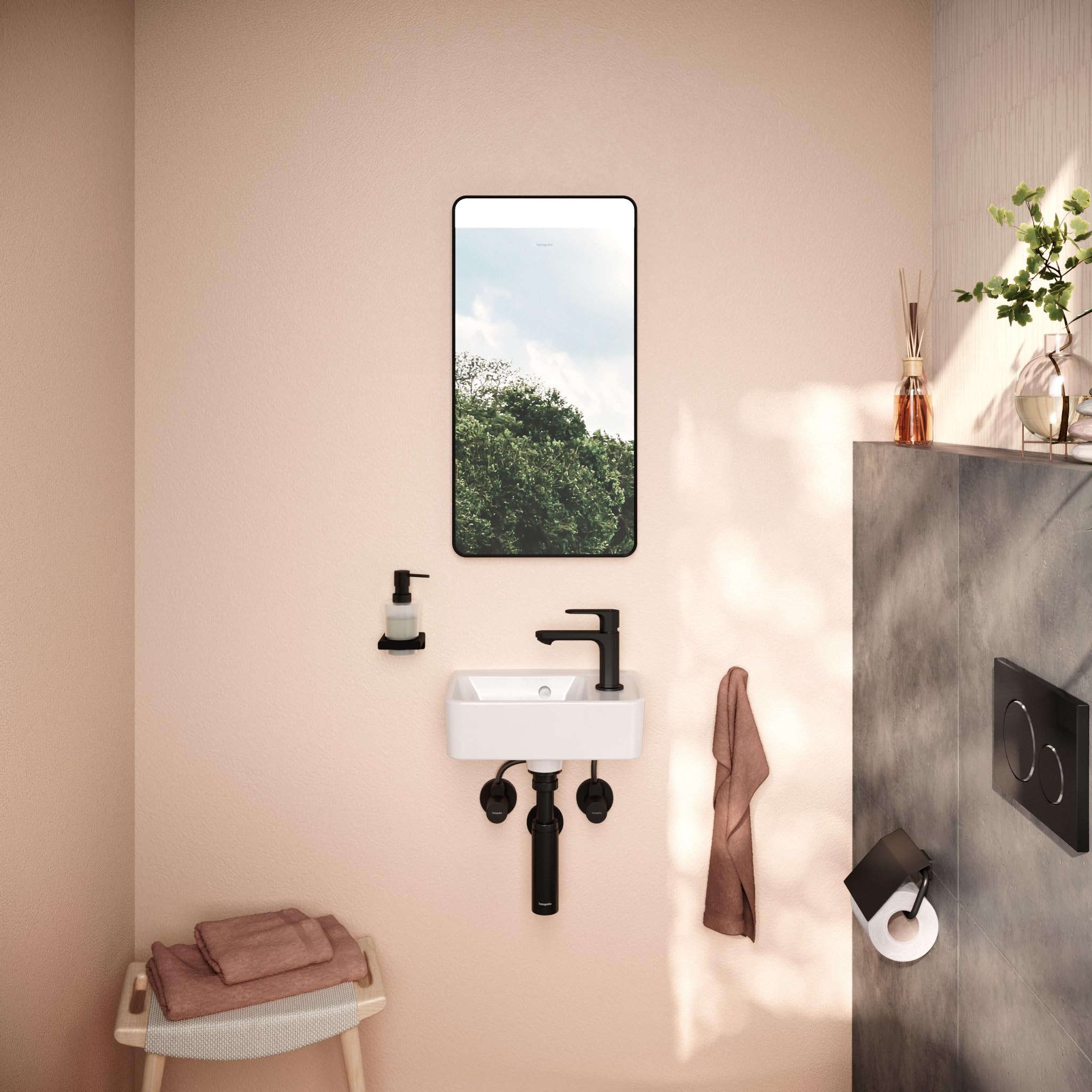 hansgrohe Xanuia Q - umywalka ręczna, mała umywalka 360 x 250 x 105 mm z otworem na kran i przelewem, umywalka WC dla gości, wisząca na ścianie, biała, 60129450