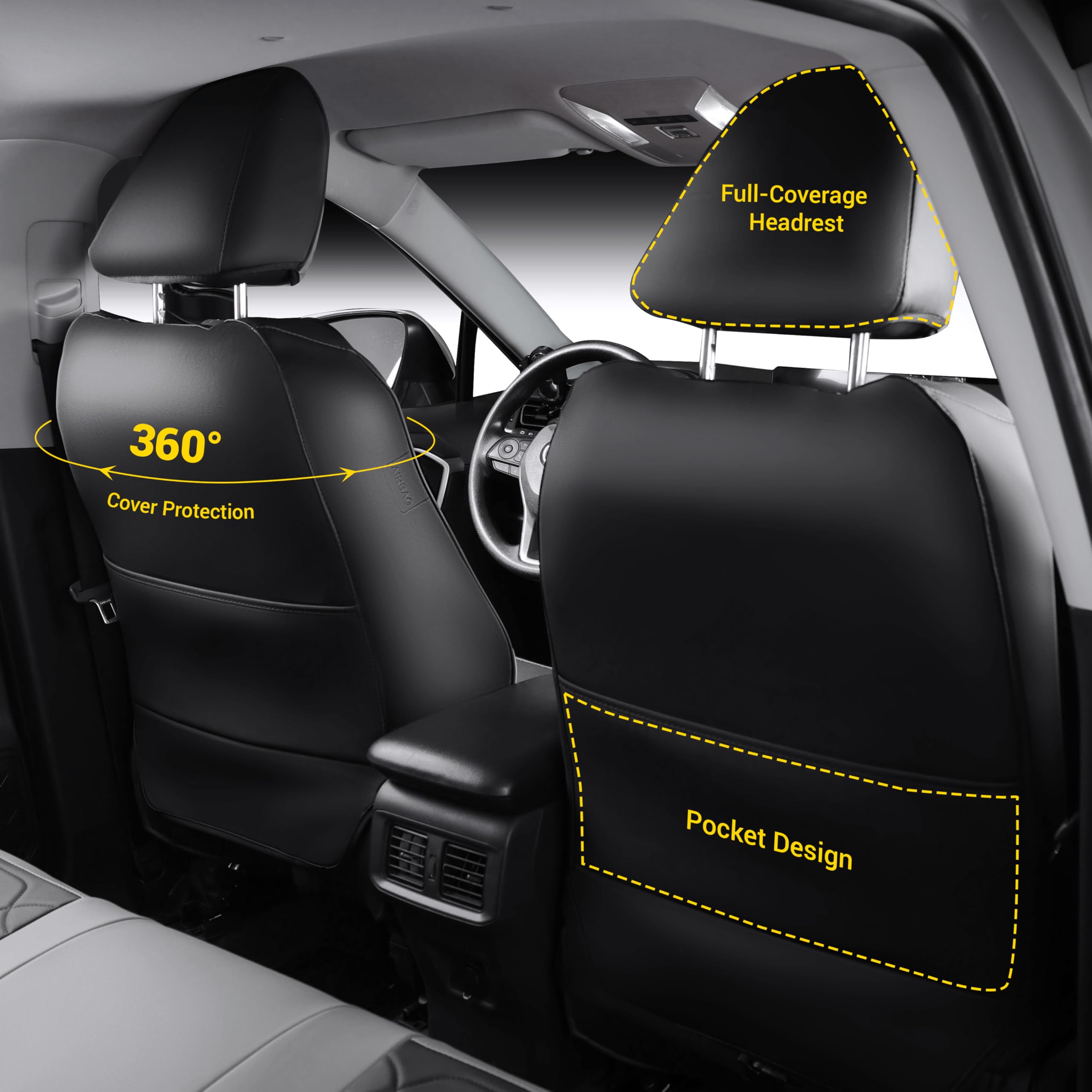 OASIS AUTO Custom Fit Seat Covers for 2019-2025 Toyota RAV4 Waterproof Faux Leather Seat Protector Cushion Rav4 Car — view 2