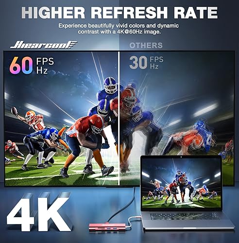 Vista 23 de Hiearcool Hub Ethernet USB C, 4K a 60 USB-C a HDMI, adaptador USBC multipuerto 8 en 1 tipo C Dock Dongle compatible con MacBook Pro Air iPad Dell