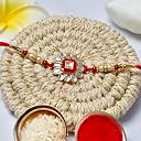 Oblivion Designer Om Rakhi Set of 2 for Brother – Meenakari Design with Choco Coated Butterscotch Chocolate 32gm, Pooja Coin, Roli Chawal & Card | Rakhi with Chocolate Combo for Raksha Bandhan gallery image