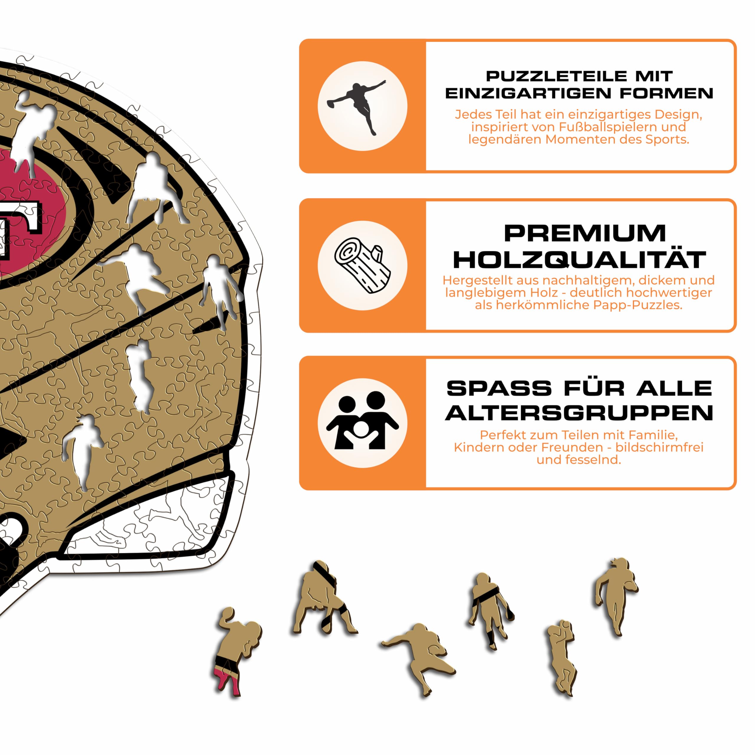 Iconic Puzzles – Helm San Francisco 49ers, offiziell Lizenziertes NFL-Holzpuzzle, 100% nachhaltig, Geschenk für Erwachsene und Kinder, Größe L, 500 Teile