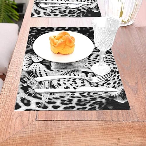 Miniatura 3 de 6 PCS PVC Placemats Set Place Mats Black and White Leopard face Non-Slip Weave Place Mats 12" x 18" Farmhouse Durable Table Mat Set for Family