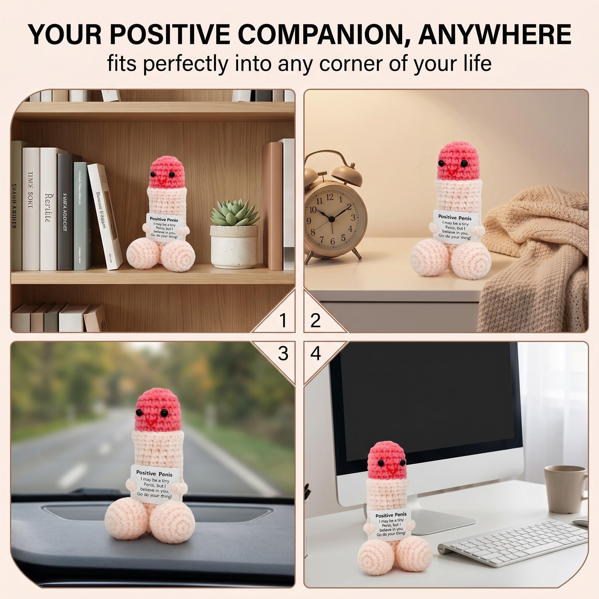 1 Pezzi Pocket Hug Penis, Bambola Del Pene Portafortuna, Mini Simpatico Pene All'Uncinetto, Patate Positive, Regalo Divertente Per Uomini, Piccolo Regalo Per Uomini E Donne(Rosa)