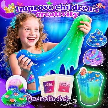 iKidiki Slime Kit, Marine Galaxy Slime Making Kit Toys for 6 7 8 9 10 11 12 Year Old Boys Girls Butter Slime 6-12 Year Old Girl Boy Gifts, Galaxy Slime Set to Make Glow in the Dark