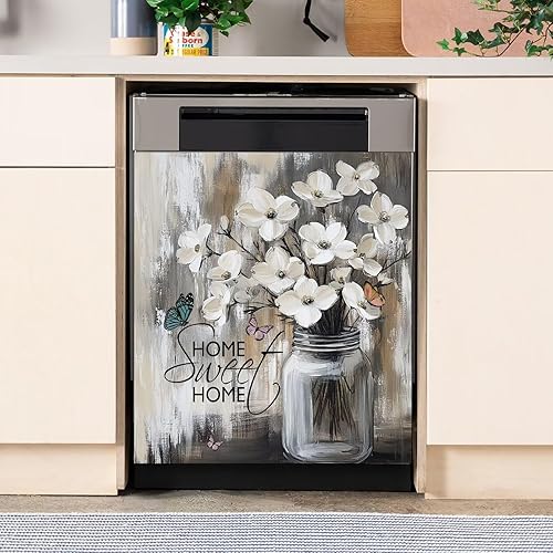 Miniatura 12 de Cubierta Magnética para Lavavajillas Retro Coffee Time, Cubierta Magnética para Lavavajillas de Granos de Café de Estilo Vintage, Calcomanía de