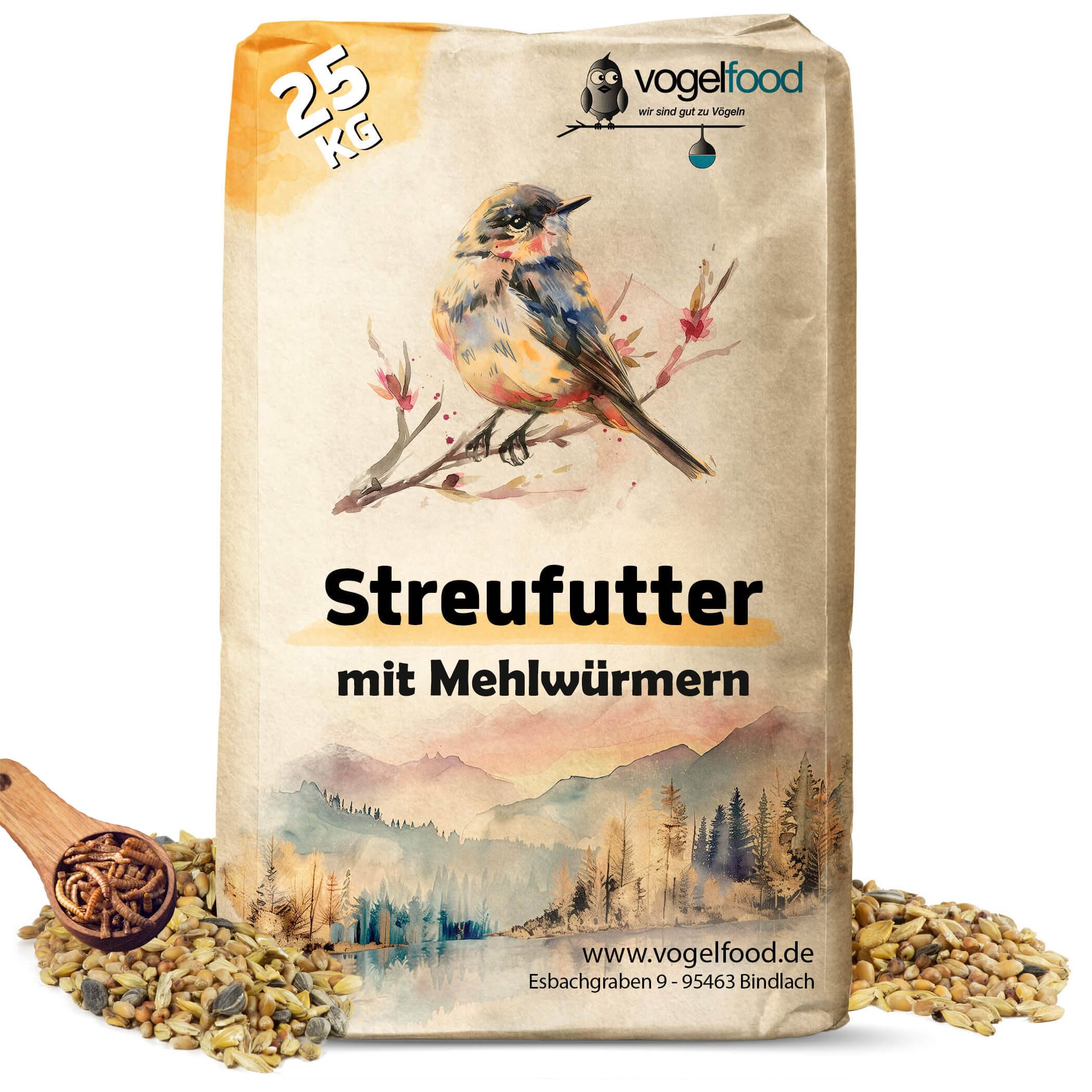 25 kg Streufutter mit Mehlwürmern für Wildvögel erstklassige Zusammensetzung