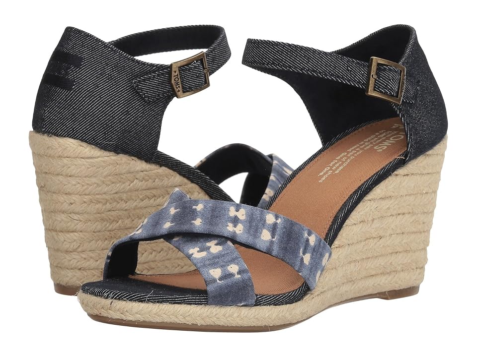 

TOMS Sienna Wedge (Navy Batik Stripe/Denim) Women's Wedge Shoes, Blue