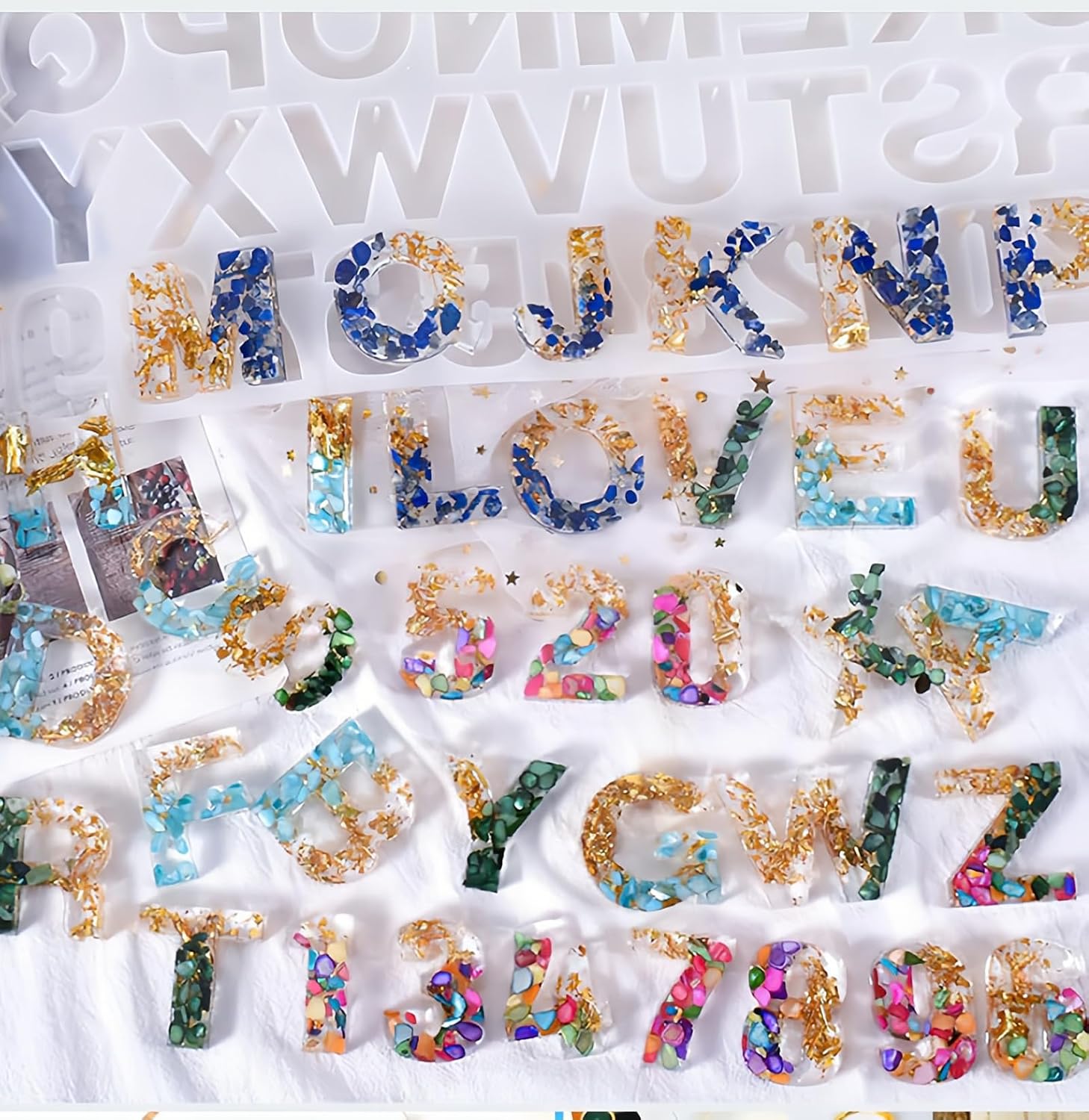 Silicone Letter Molds for Resin Casting - Alphabet Number Jewelry Making, Premium Flexible Reusable DIY Craft Molds for Beginners Teenager Adults, Epoxy Mold for Keychains Charms DIY Gifts (A-Z, 0-9)