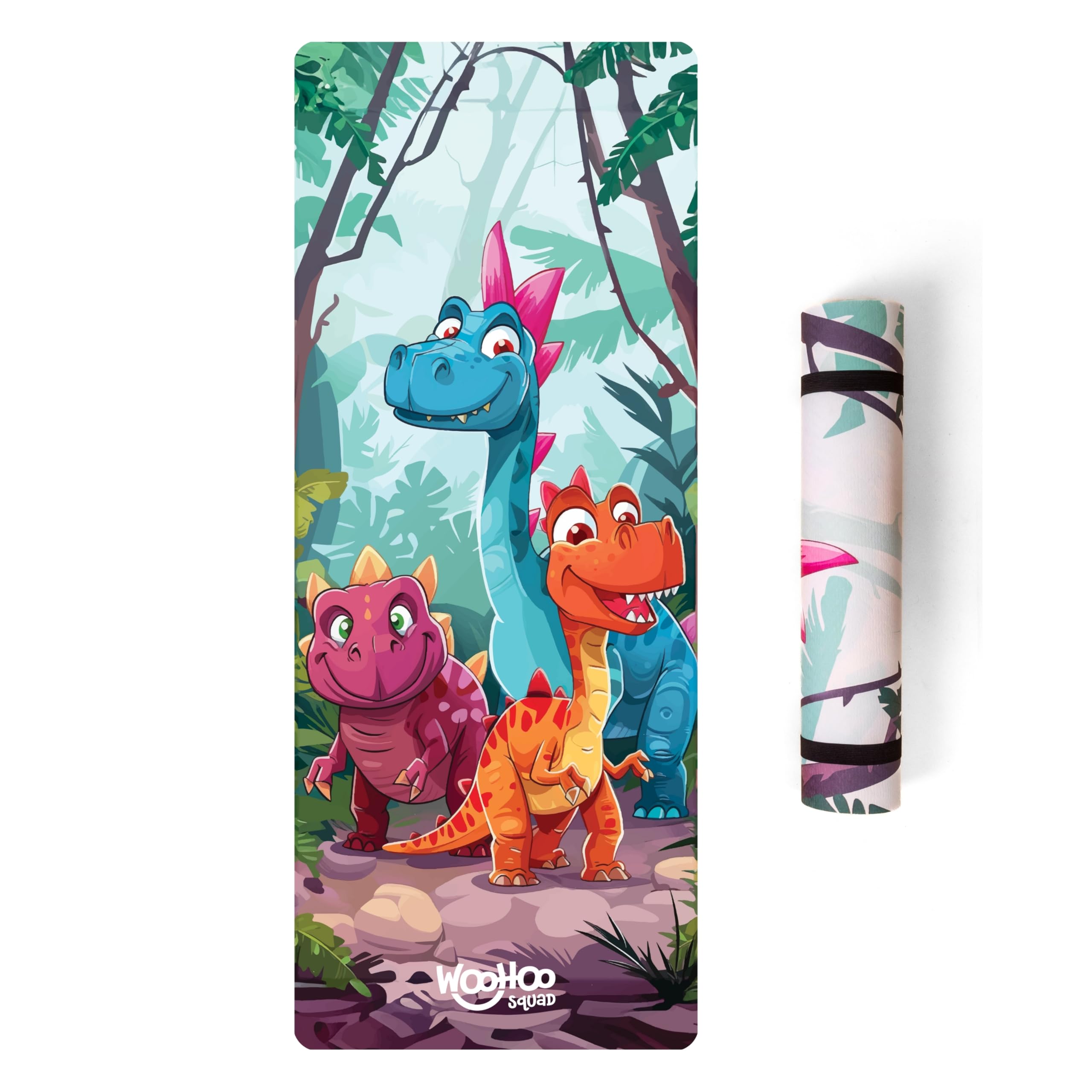 Woohoo Squad TPE Yoga Mat For Kids, 6mm Thickness, 130cm x 60cm | Anti-slip & Anti-skid | Ideal for 3-7 year olds | Free Strap and Bag | Multicolor (Dinosaur)-picture-27