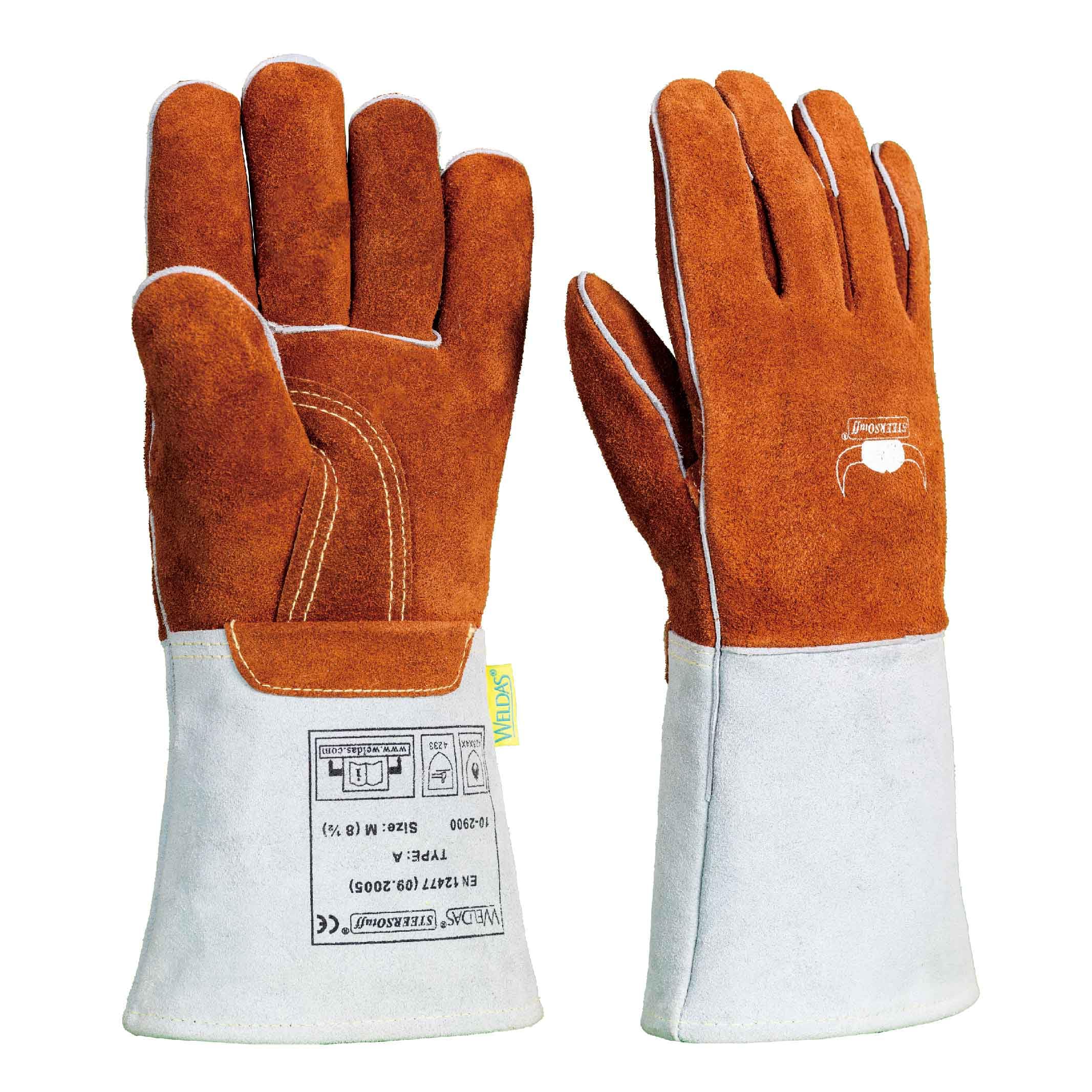 STEERSOTUFF Weldas® ® premium high heat welding gloves, COMFOflex® and wool lined for excellent protection, Heavy duty leather cuff,10-2900L,Coffee brown. (Large)