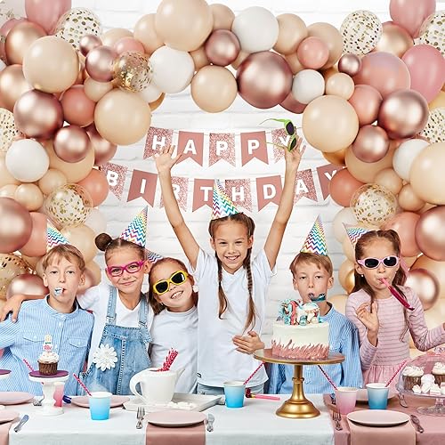 Miniatura 5 de RUBFAC 130pcs Blush Pink Balloon Garland Arch Kit, Dusty Pink Peach Rose Gold White Balloon Garland Kit for Party Birthday Girl Baby Shower Boho
