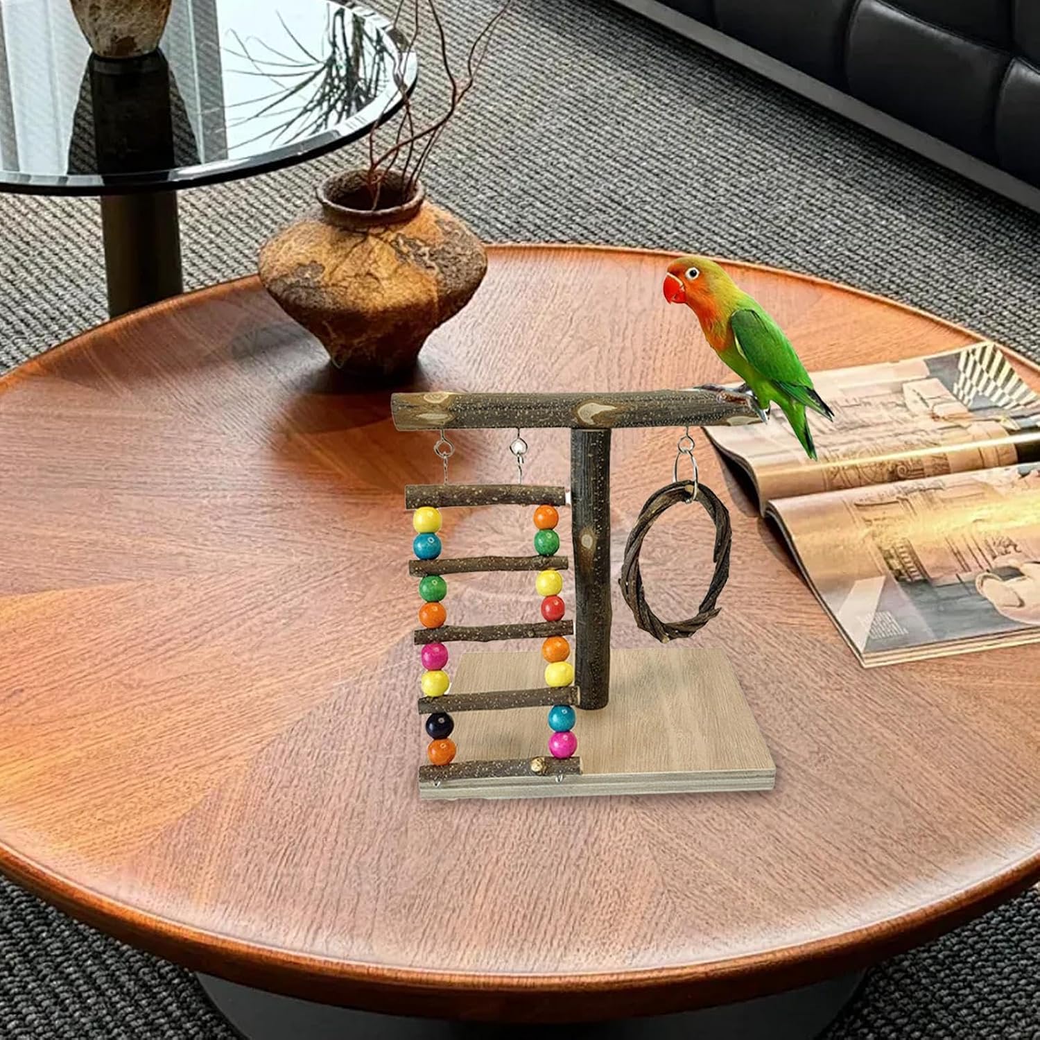 Parrot Playground, Natural Wood Parrot Perch, Bird Play Stand, Tabletop Parrot Perch, Bird Playstand Training Playground, Bird Cage Toys For Cockatiels, Parrot Perch Play Stand, Bird Perch For Parrots