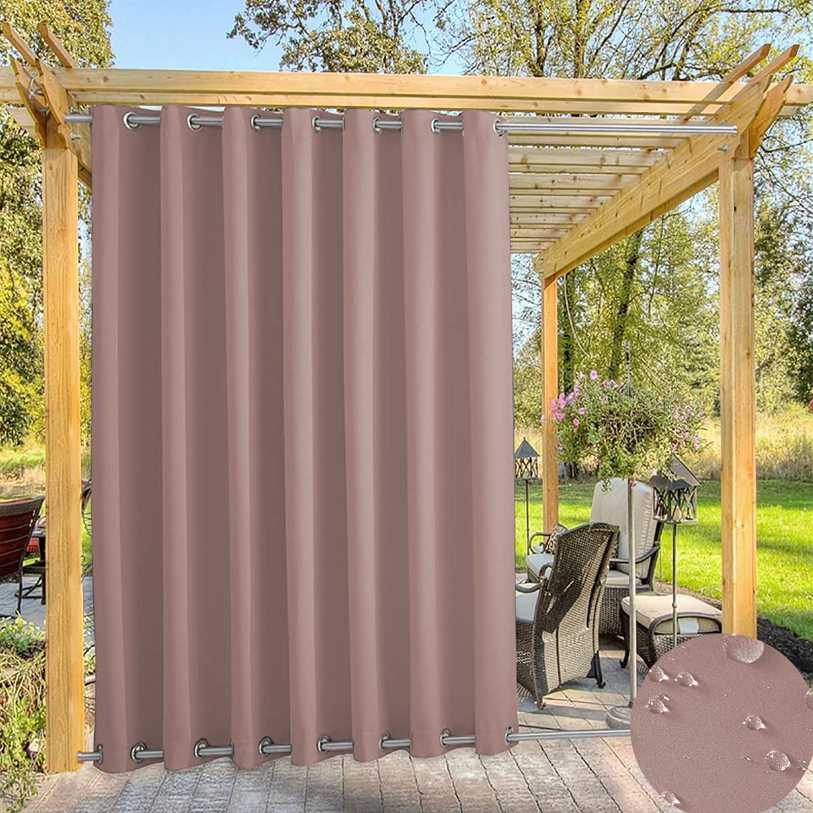 Waterproof Outdoor Curtain for Garden Patio Gazebo Curtains, Thermal Insulated Blackout Curtains with Grommet (Top and Bottom),Sun Blocking Curtains for Indoor |1 Panel, Dark-pink,W72''*H102''