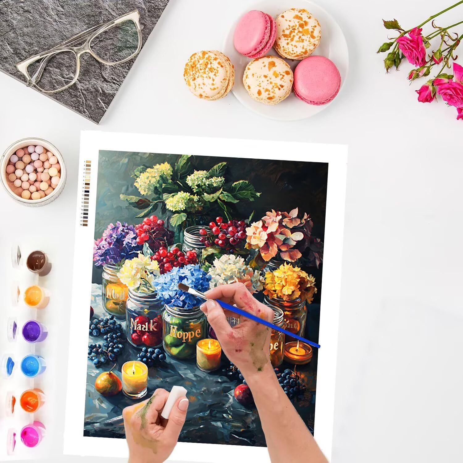 WEISHIWE Malen nach Zahlen Erwachsene Kerze in Vase, 70x90cm x-452 | Malen nach Zahlen Erwachsene Leinwand Kit, DIY Handgemalt Ölgemälde Set mit 3-Pinseln und Acrylfarbe für Wanddeko,Ohne Rahmen