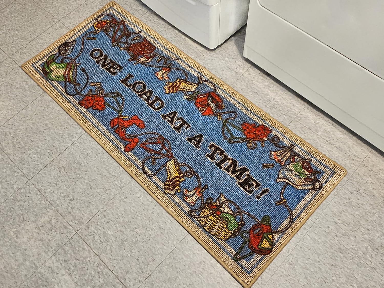 Laundry Rug by Bacova -One Load at A Time - 21" x 54" - Decorative Home Accent Mat/Laundry Mat (1)
