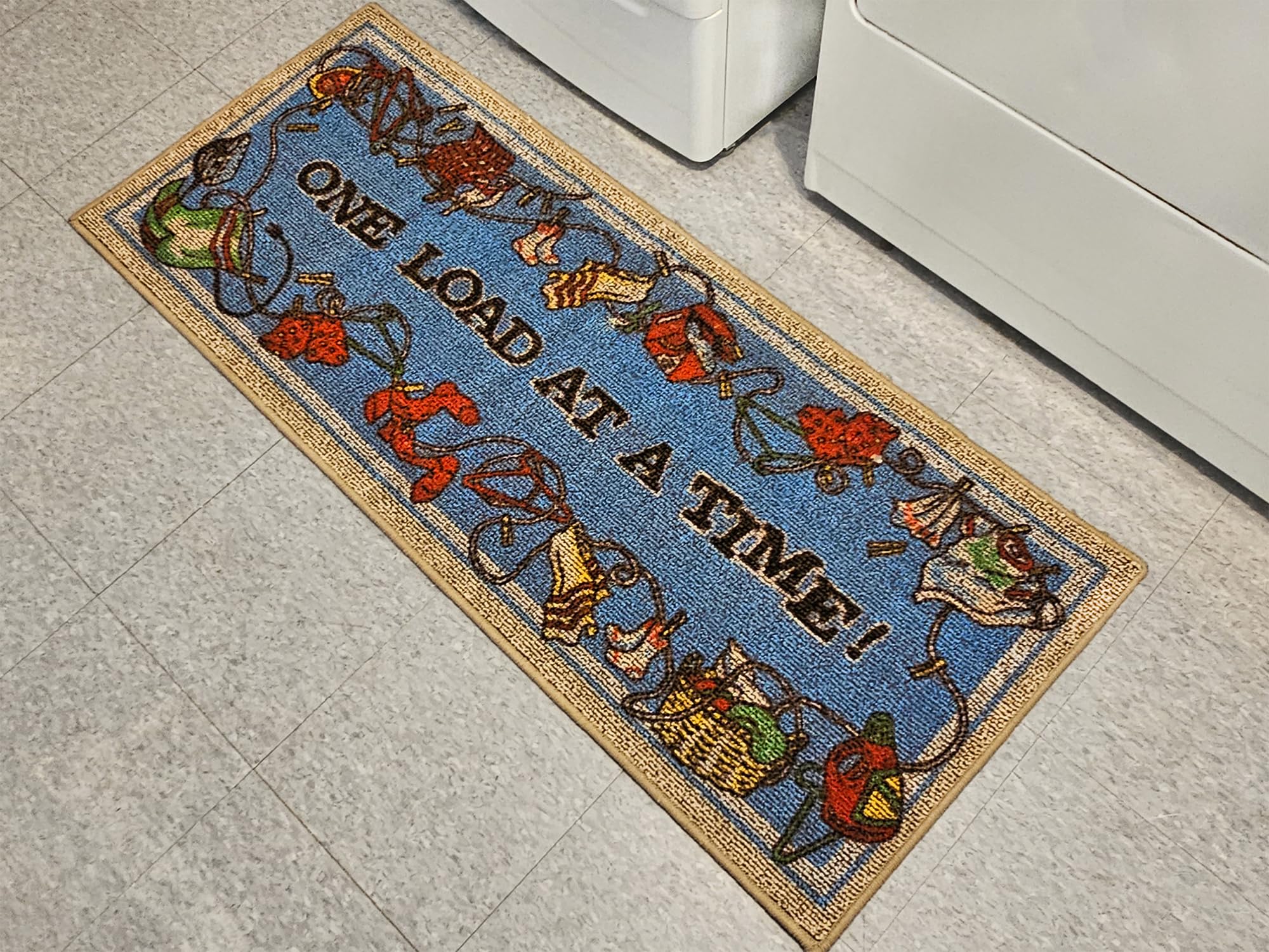 Laundry Rug by Bacova -One Load at A Time - 21" x 54" - Decorative Home Accent Mat/Laundry Mat (1)