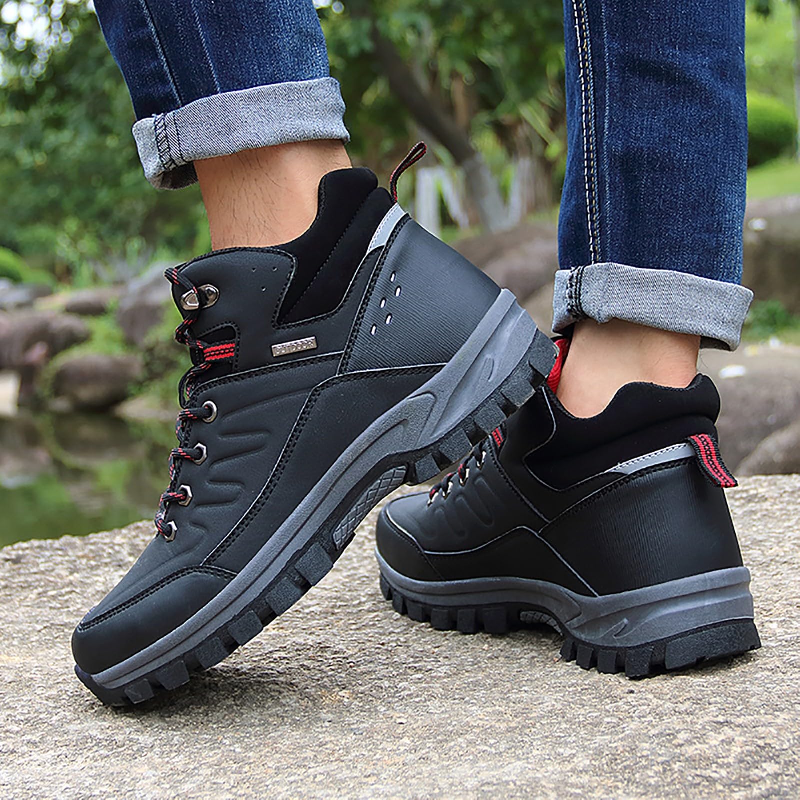 Botas de senderismo para hombre, de piel, impermeables, para exteriores